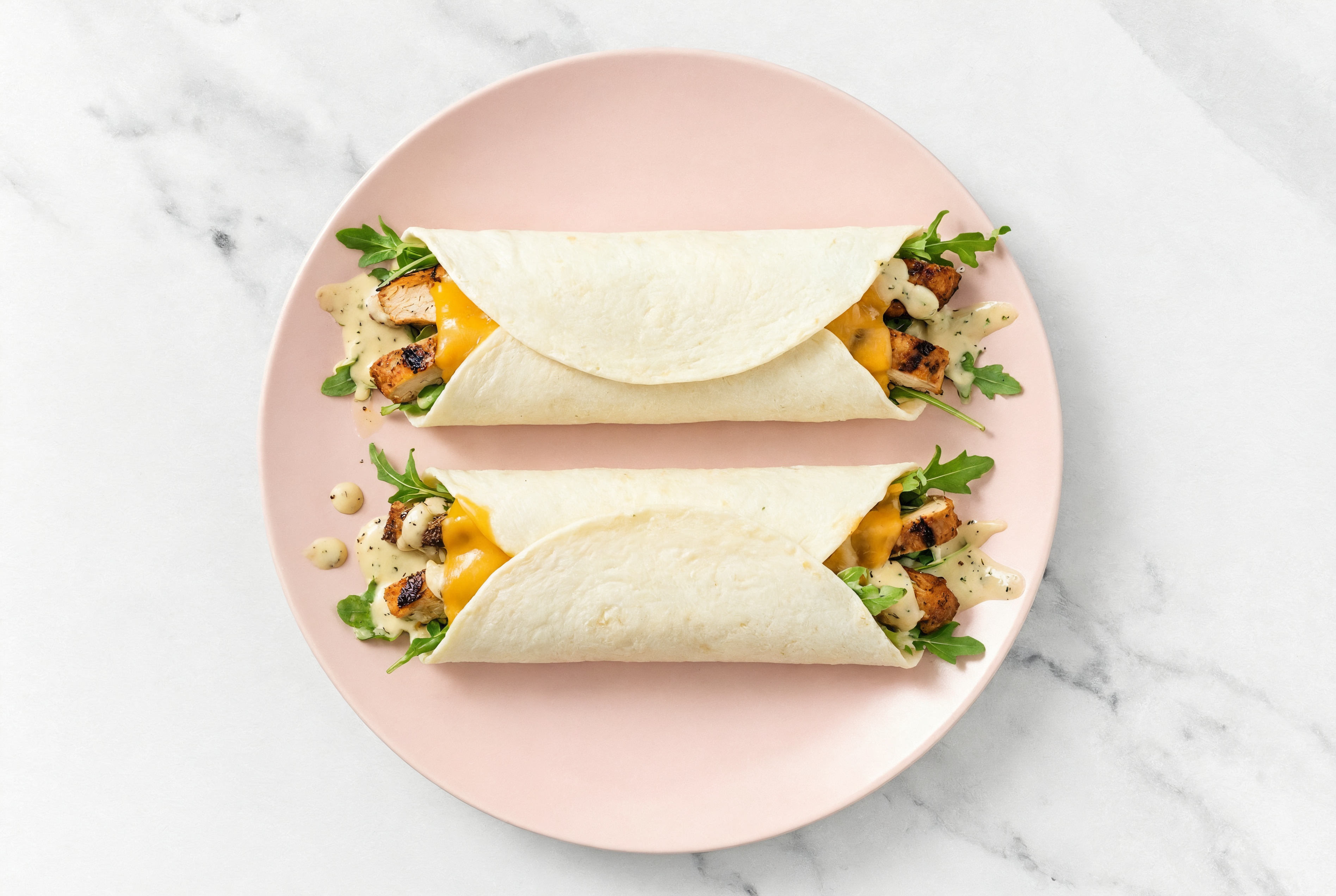 Herby Blackened Chicken + Cheddar Wraps with Arugula