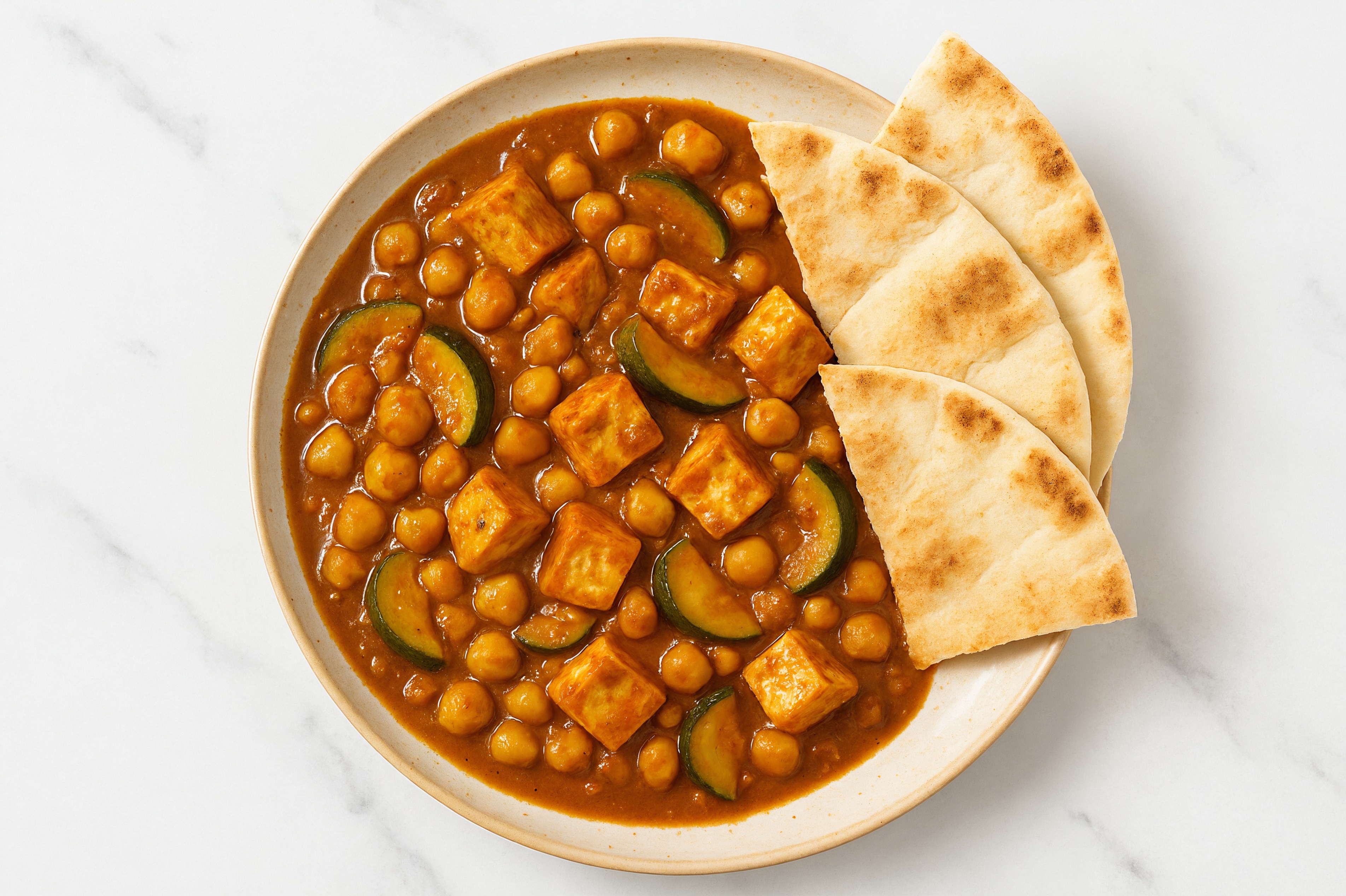 Chile Chickpea Tofu Vindaloo + Traditional Pita Wedges