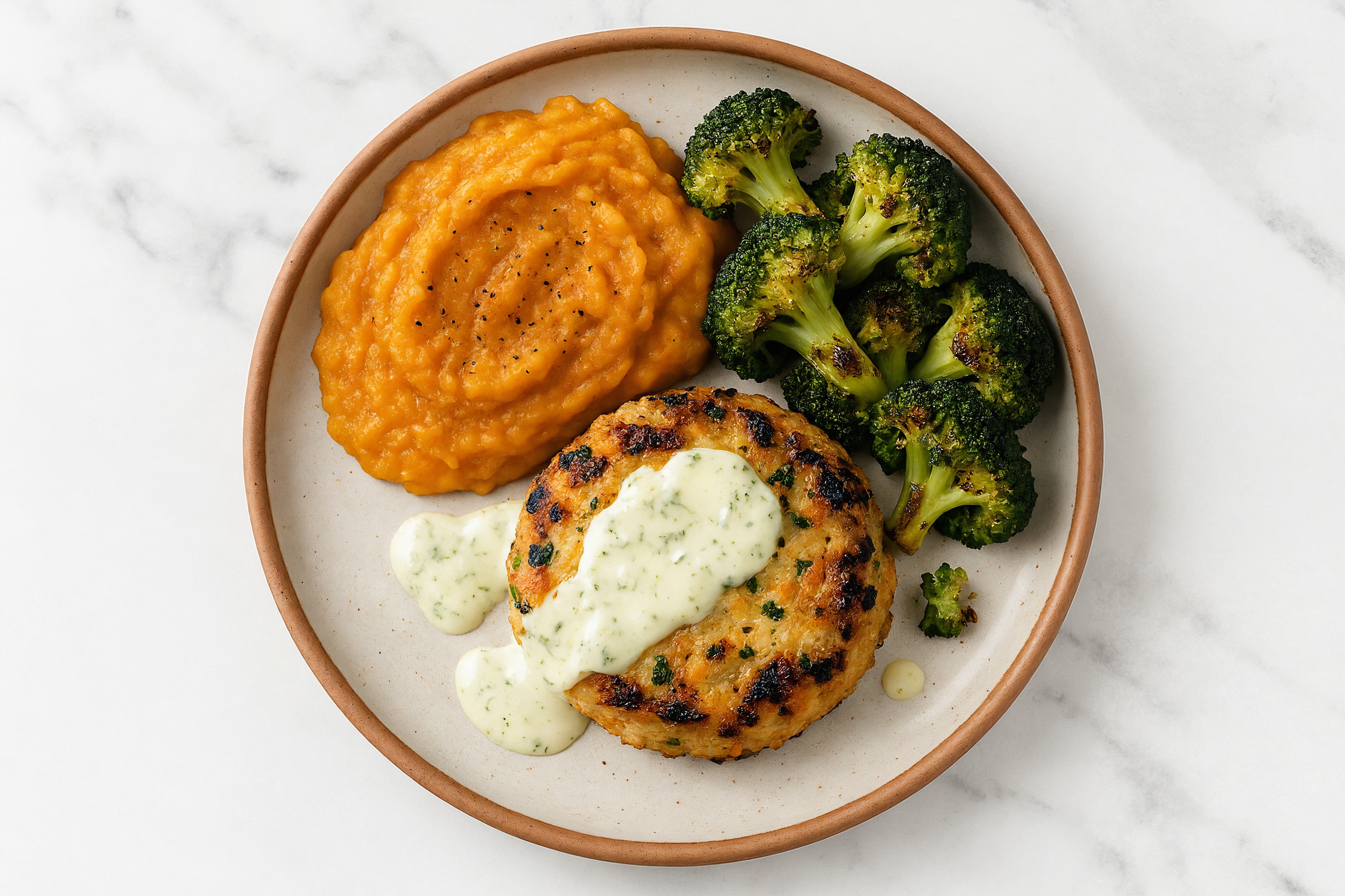 Herby Dill Snow Crab Cakes with Sweet Potato Mash