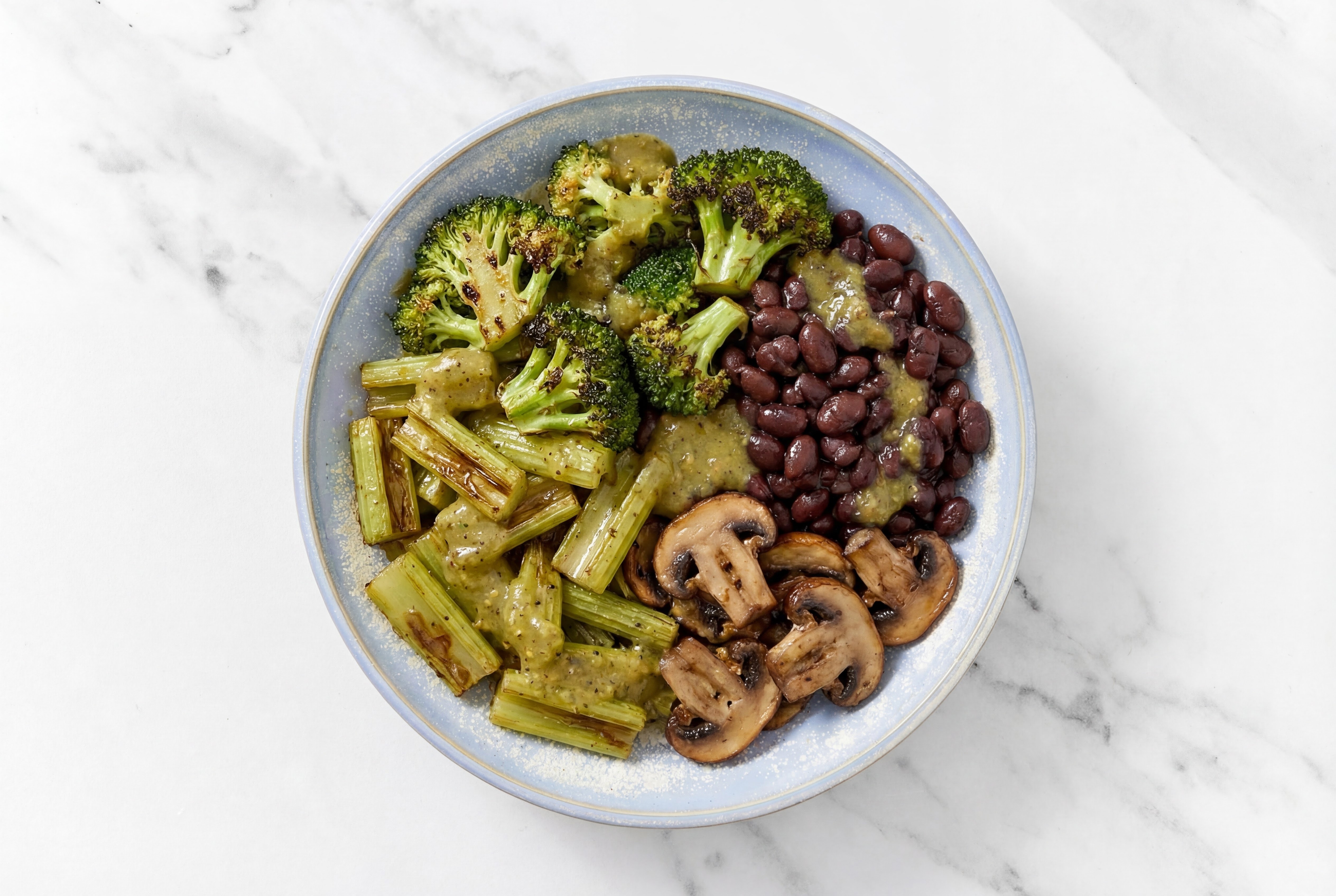 Cuban Black Bean Veggie Bowl with Broccoli, Celery, and Green Chile