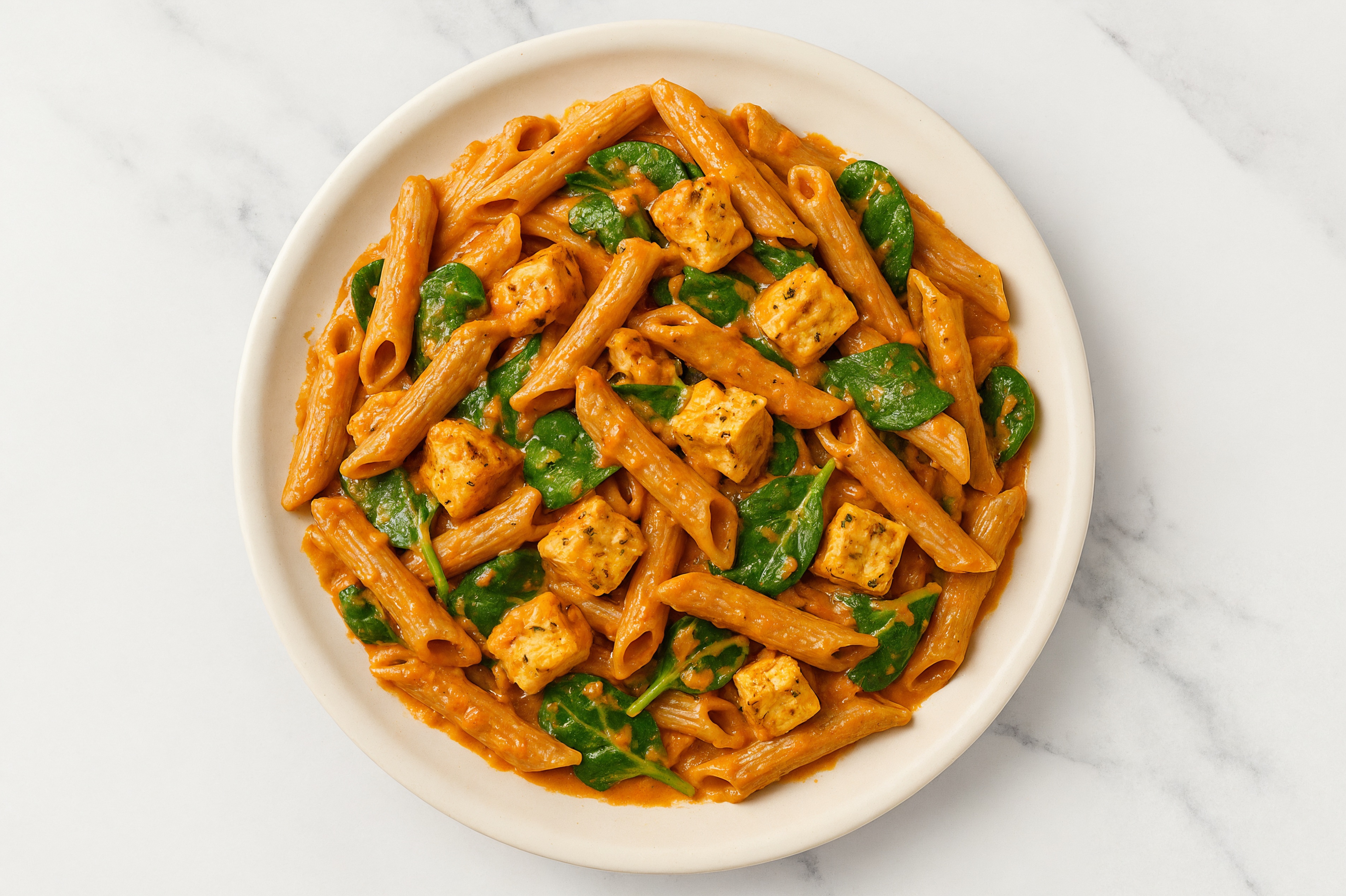Penne Vodka with Tofu Bites & Spinach