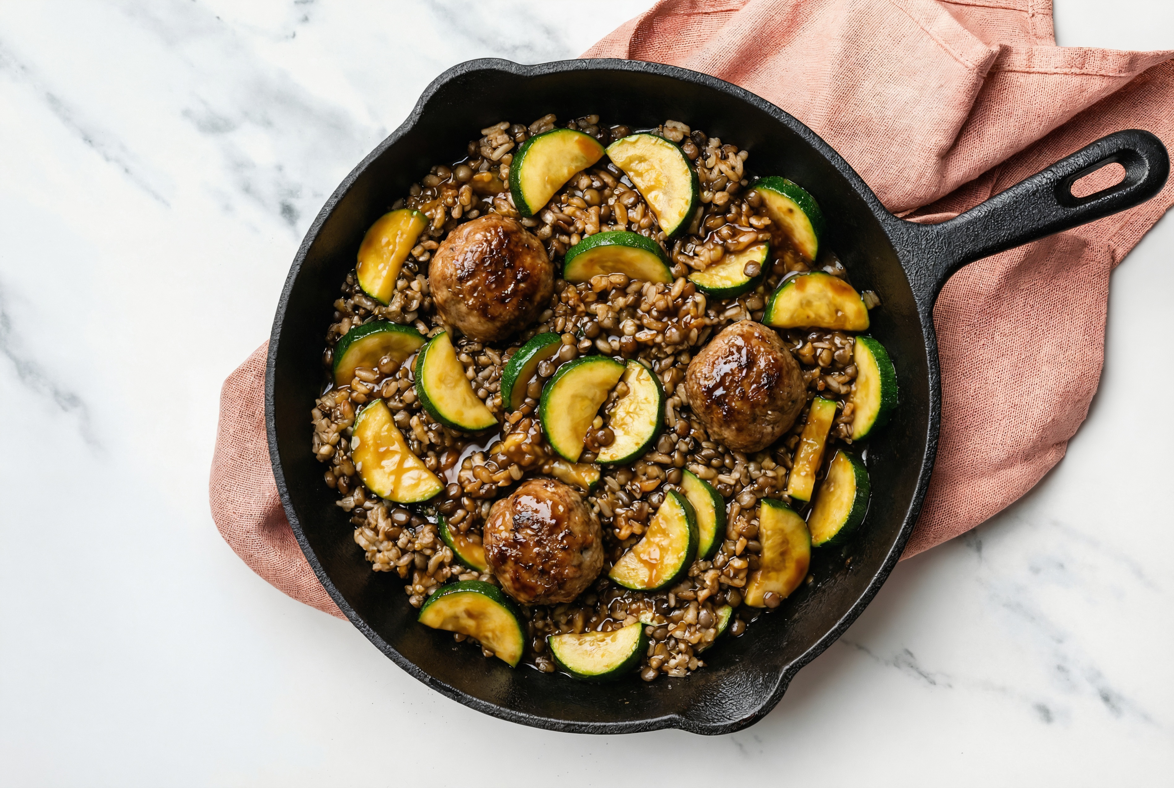 Teriyaki Meatball Stir-Fry with Zucchini over Quinoa