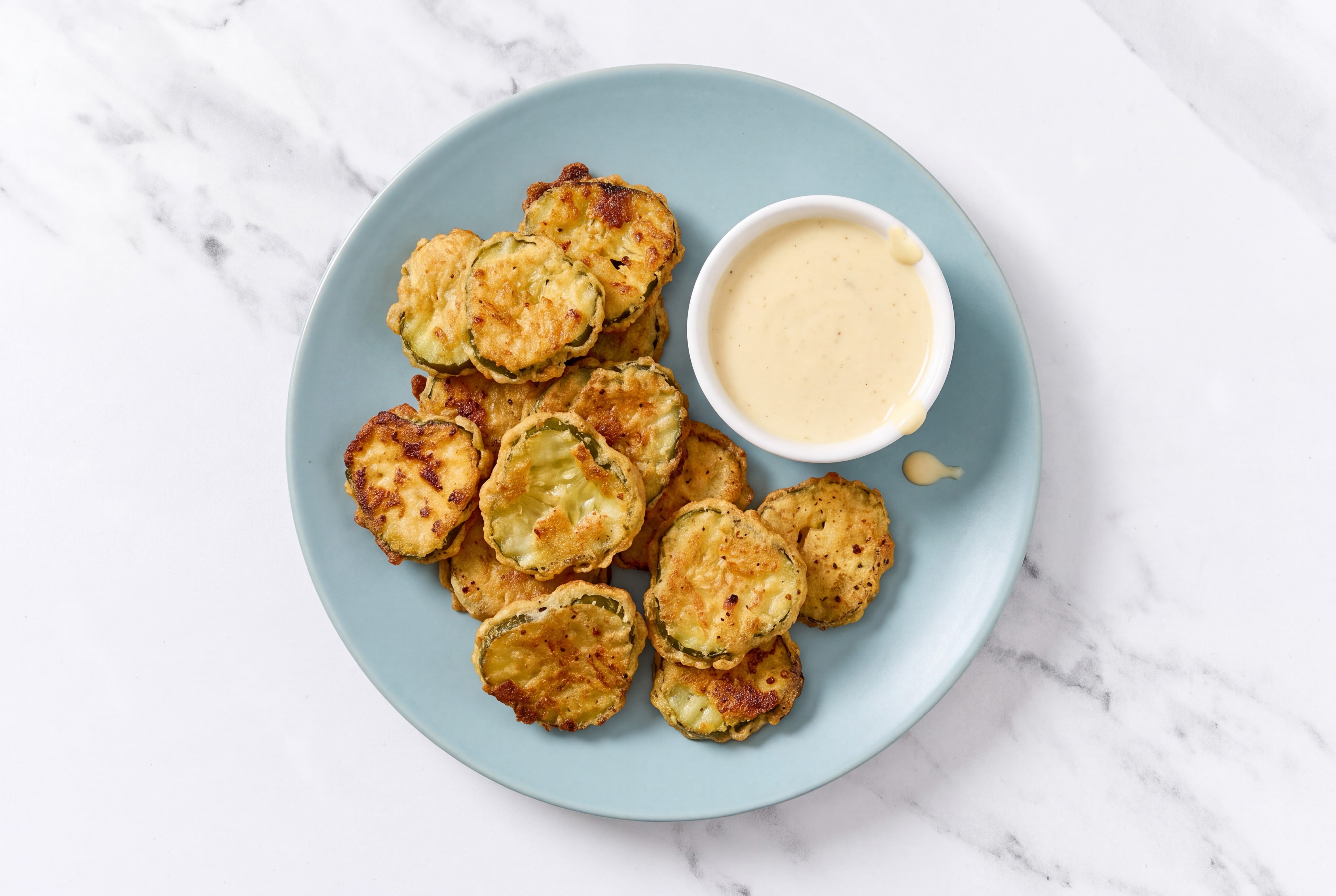 Air Fryer Pickle Chips with Miso Caesar Dressing & Drizzle
