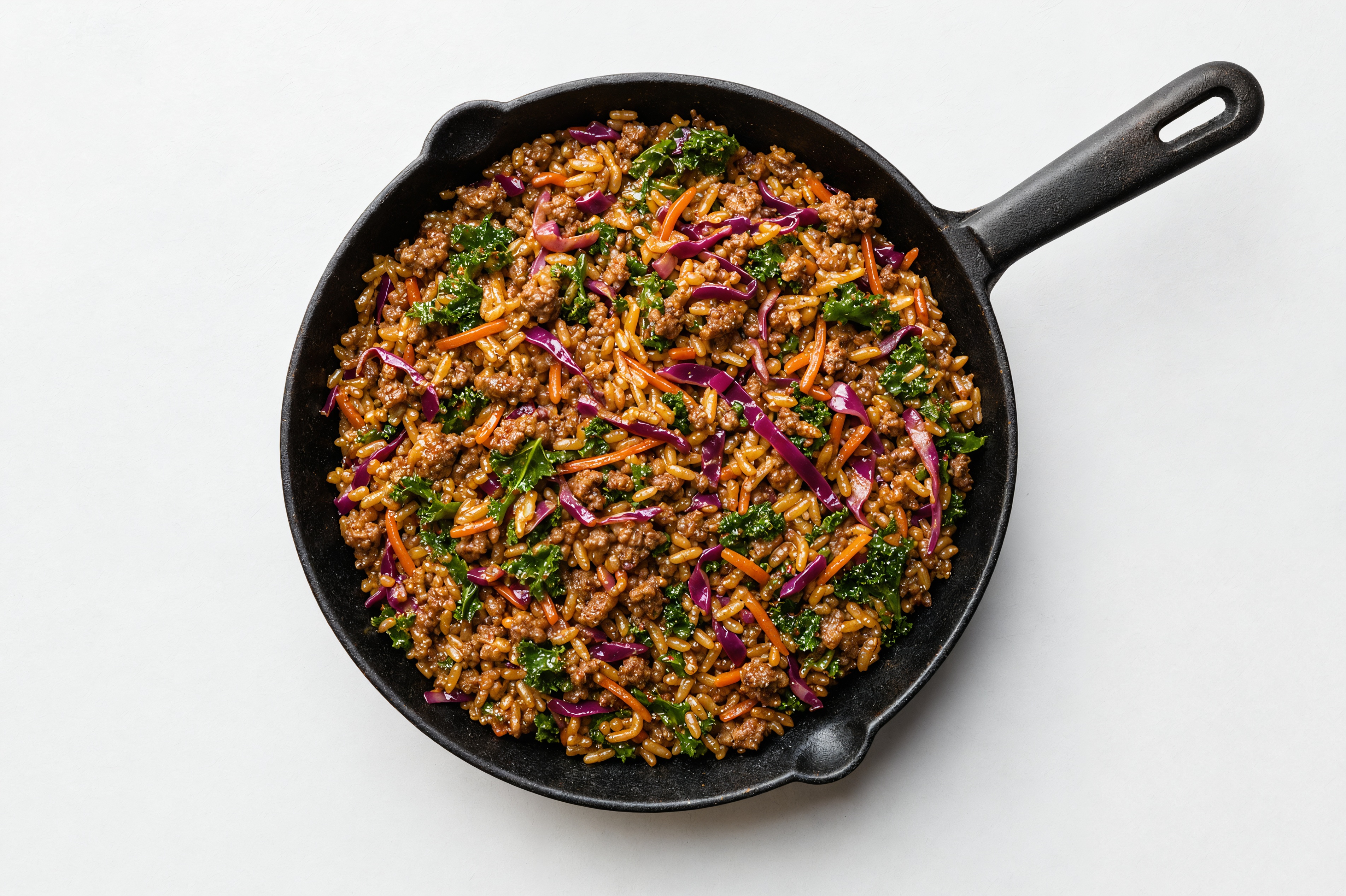 Sesame Ginger Rainbow Veggie + Ground 93/7 Lean Beef Stir-Fry