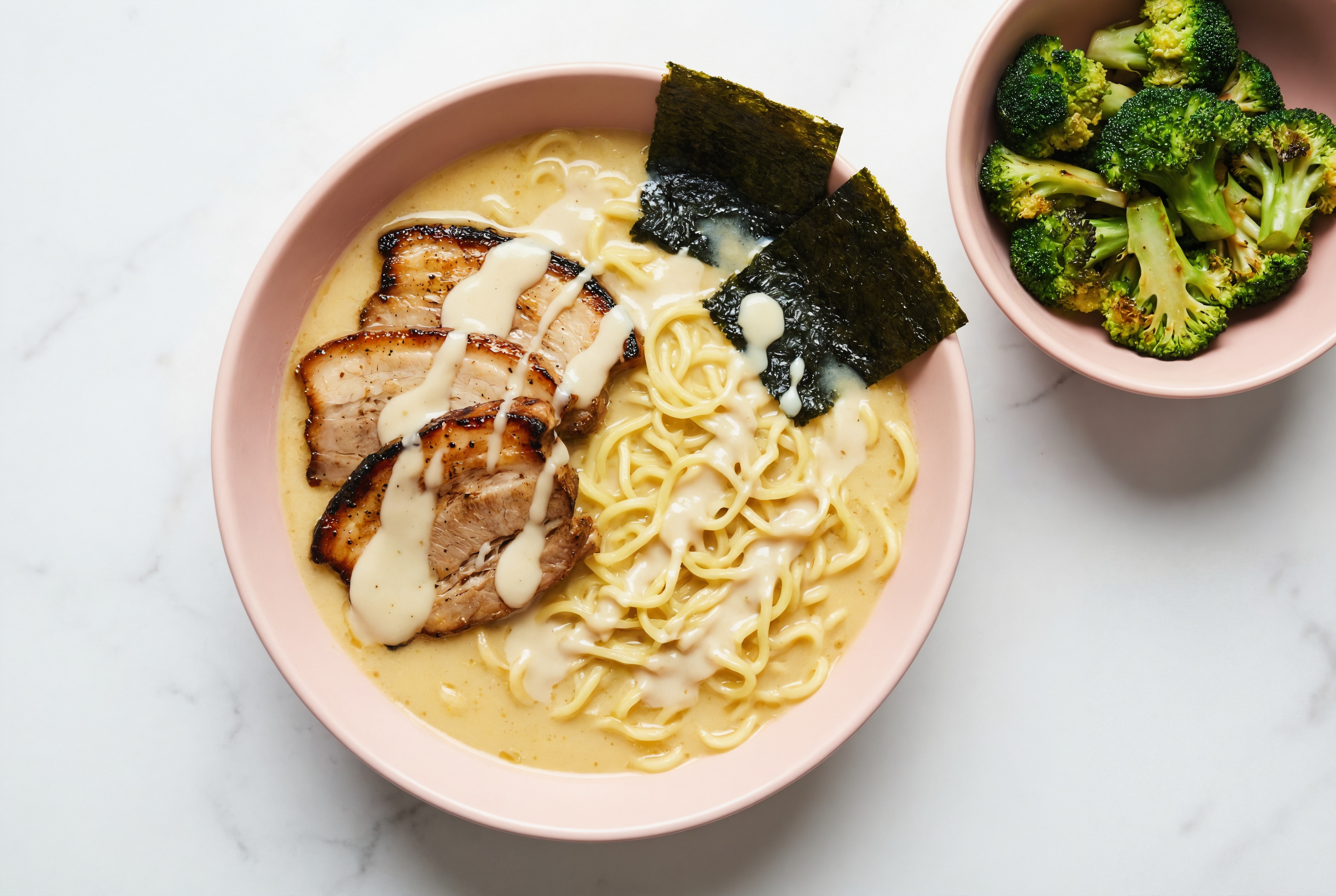Garlicky Organic Broccoli Ramen Tonkotsu Bowl