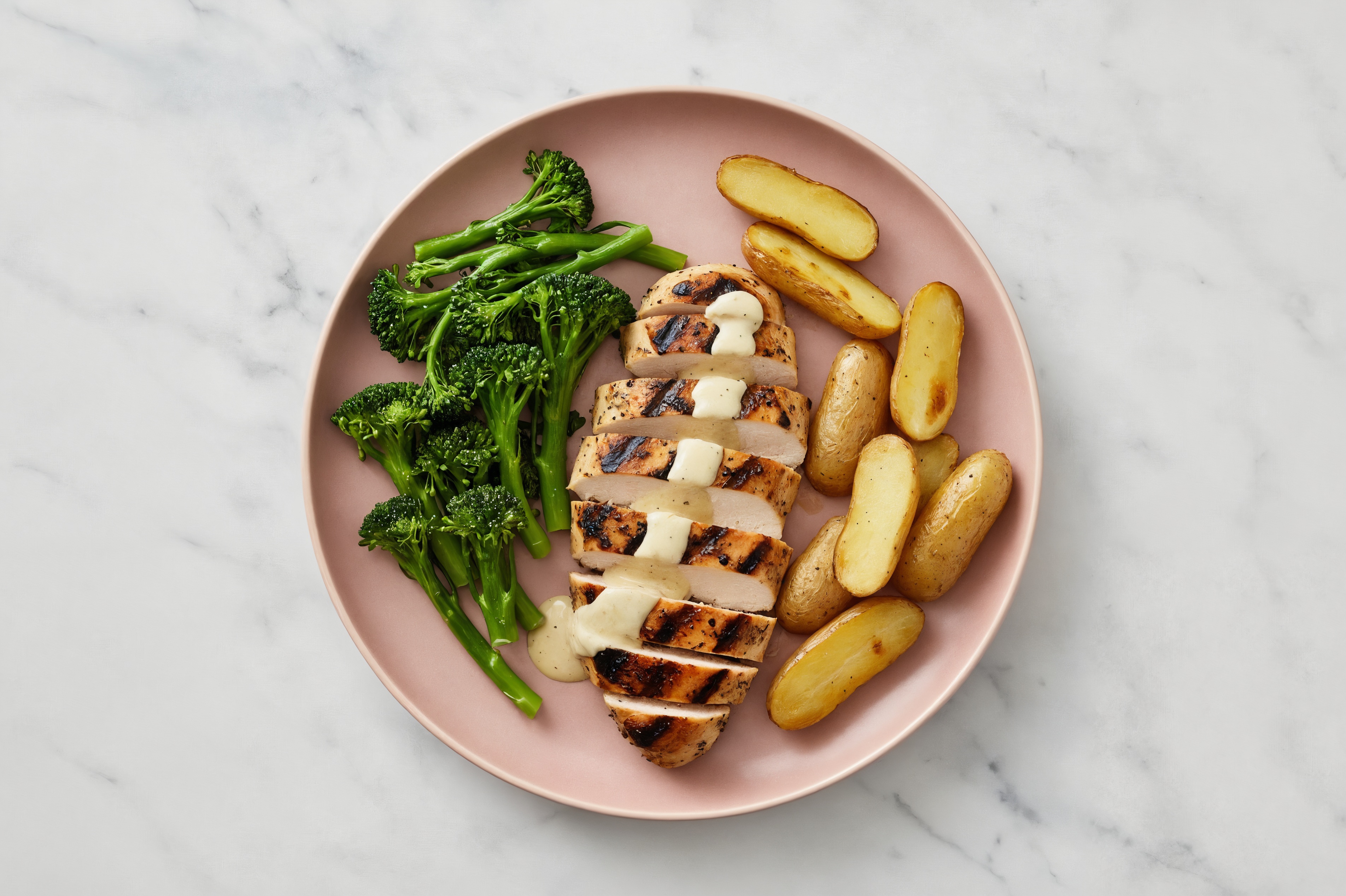 Creamy Caesar Grilled Mediterranean Chicken Breast + Crispy Potatoes