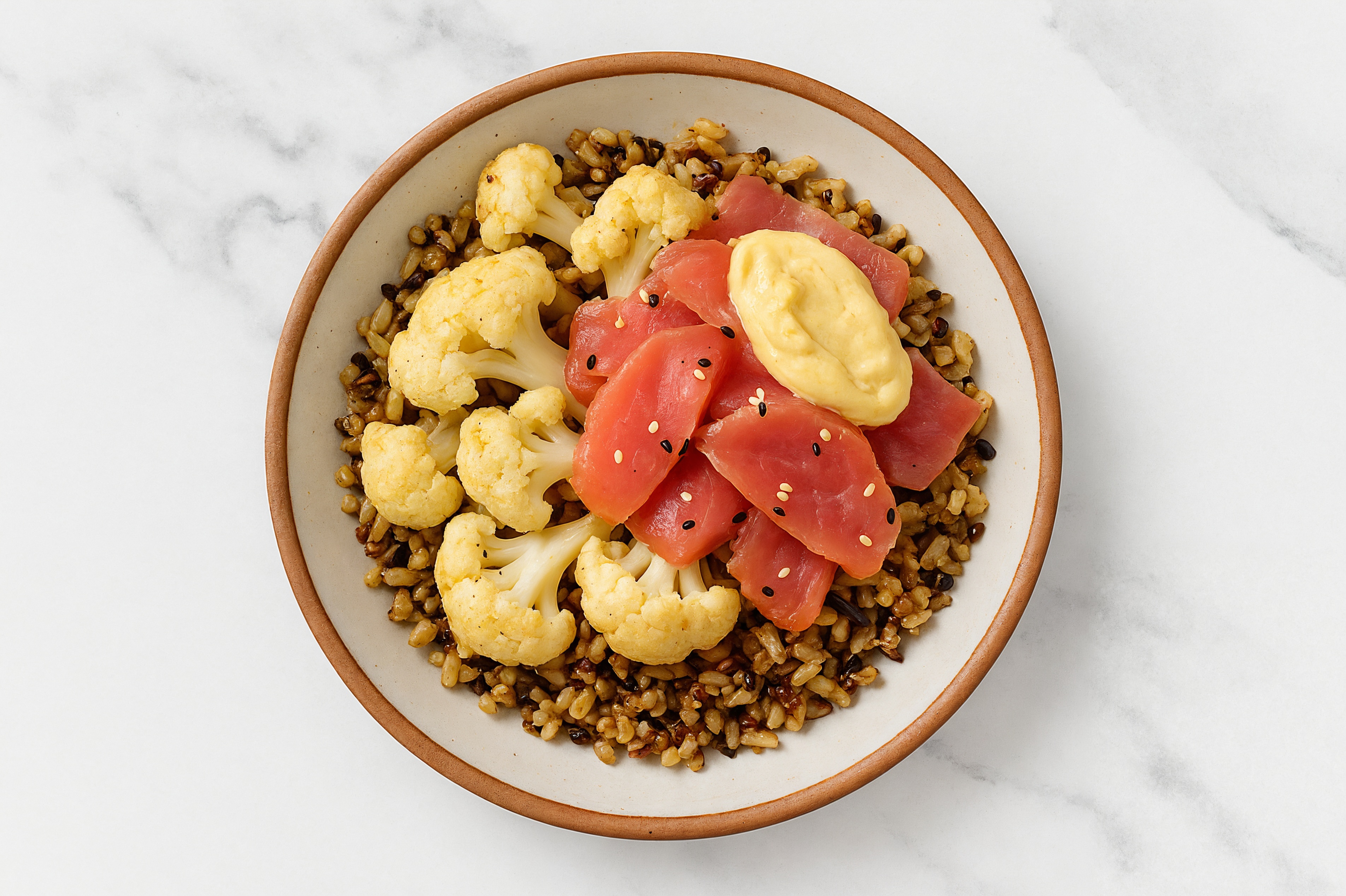 Tuna Seven Grain Bowl with Lemon Hummus & Cauliflower