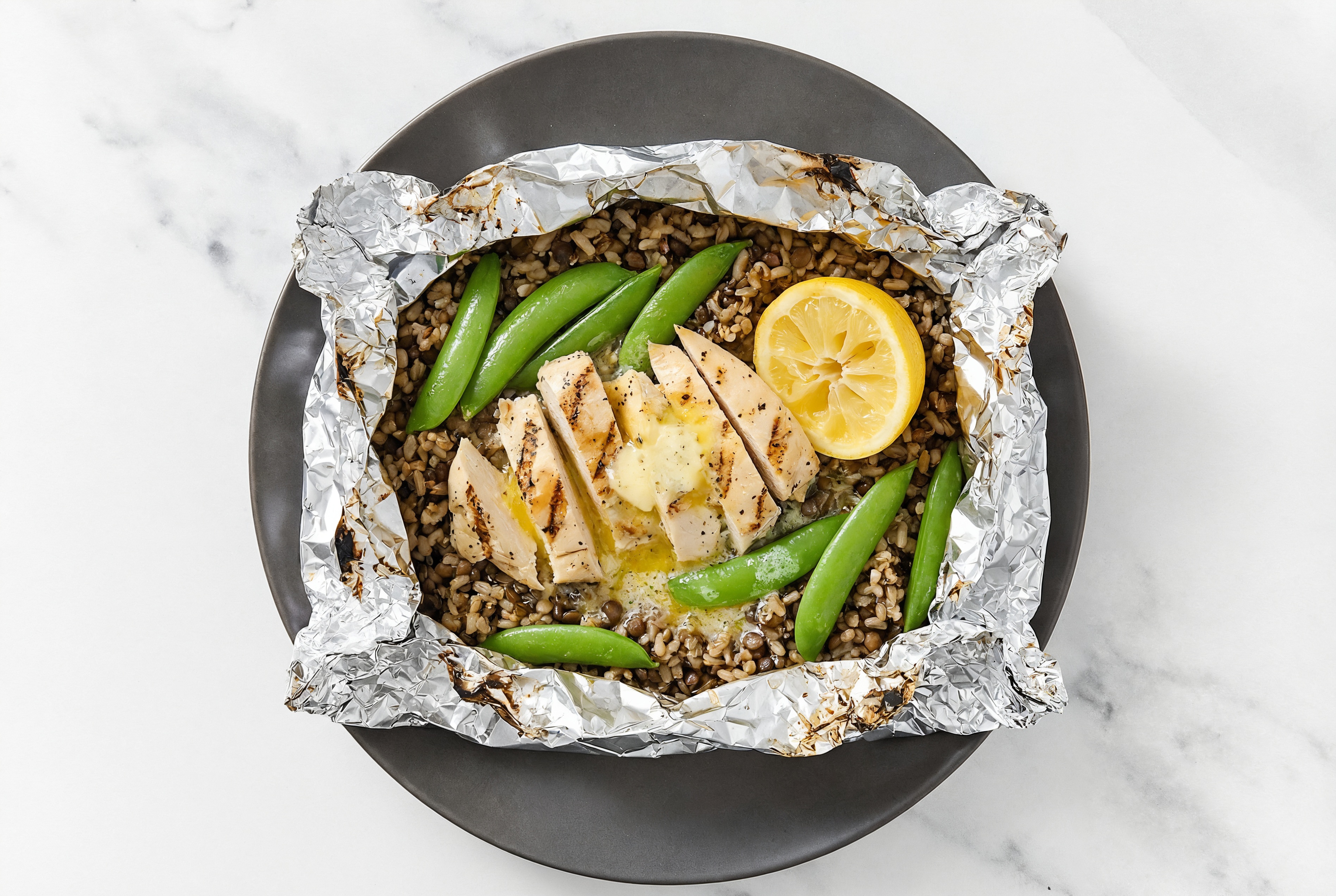 Lemon Salted Butter Seasoned Grilled Chicken Breast + Peas with Rice