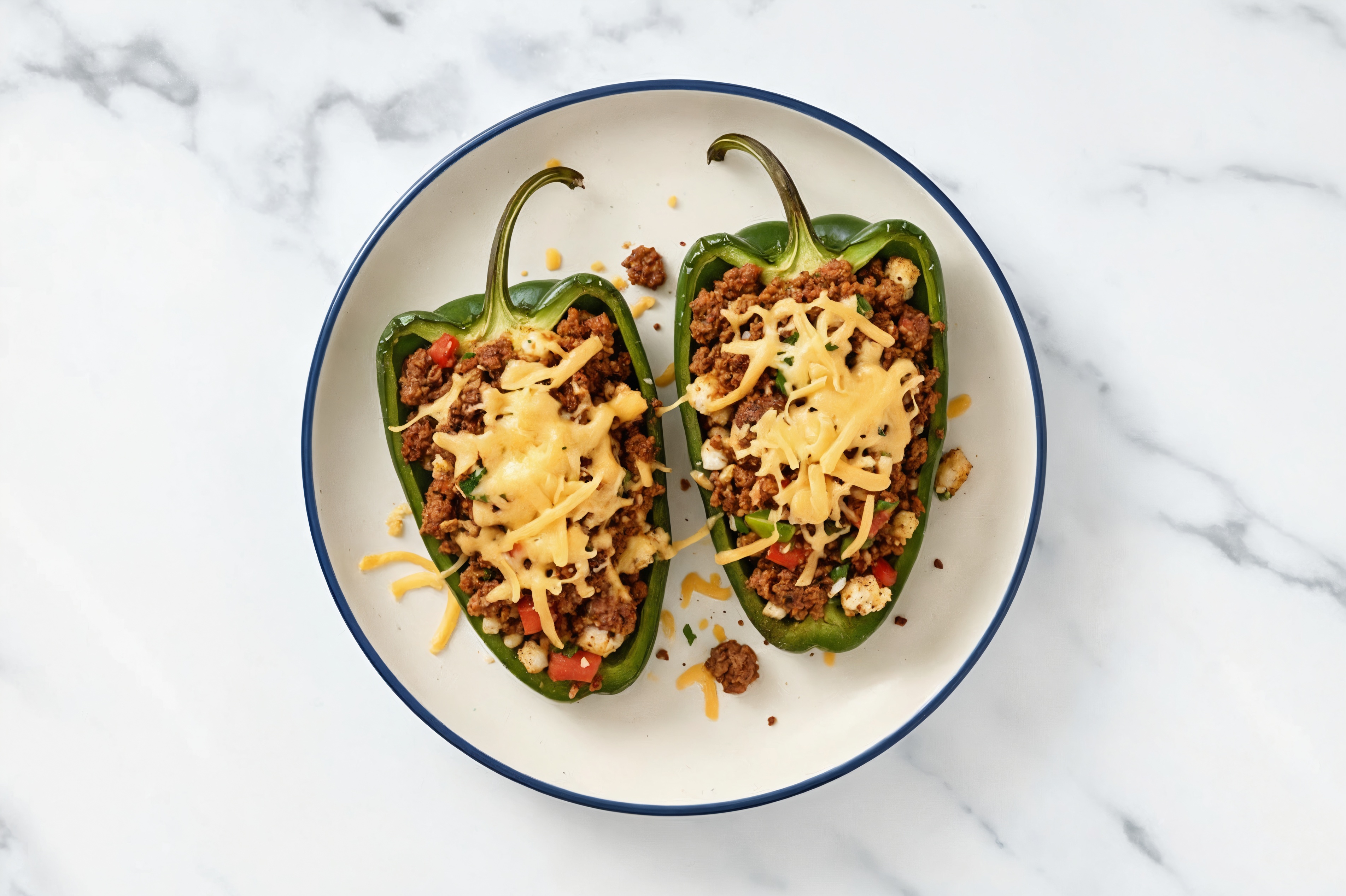 Cheezy Wagyu Beef + Cauliflower Stuffed Poblano Peppers