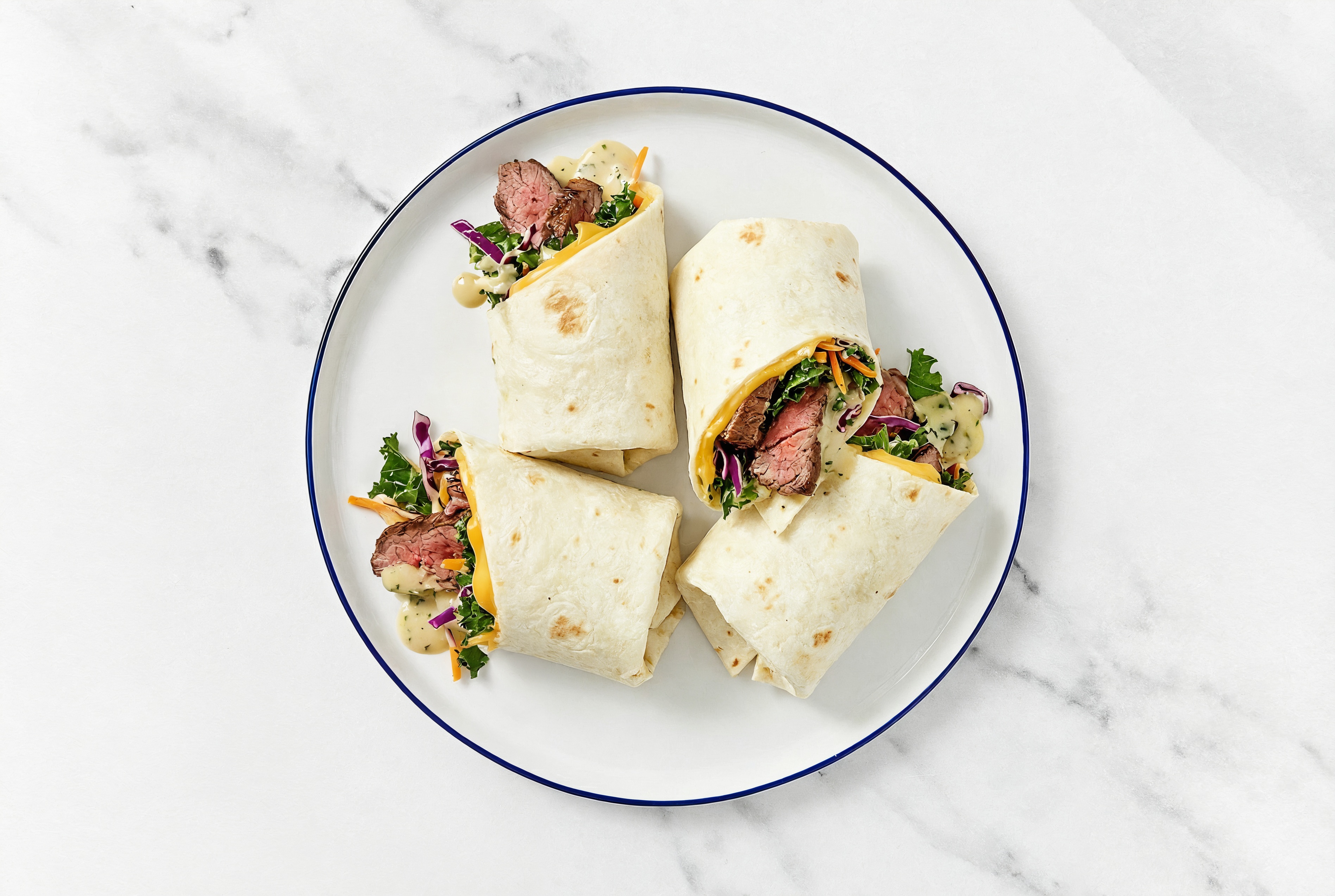 Herby Sliced Steak + American Wraps with Rainbow Veggies