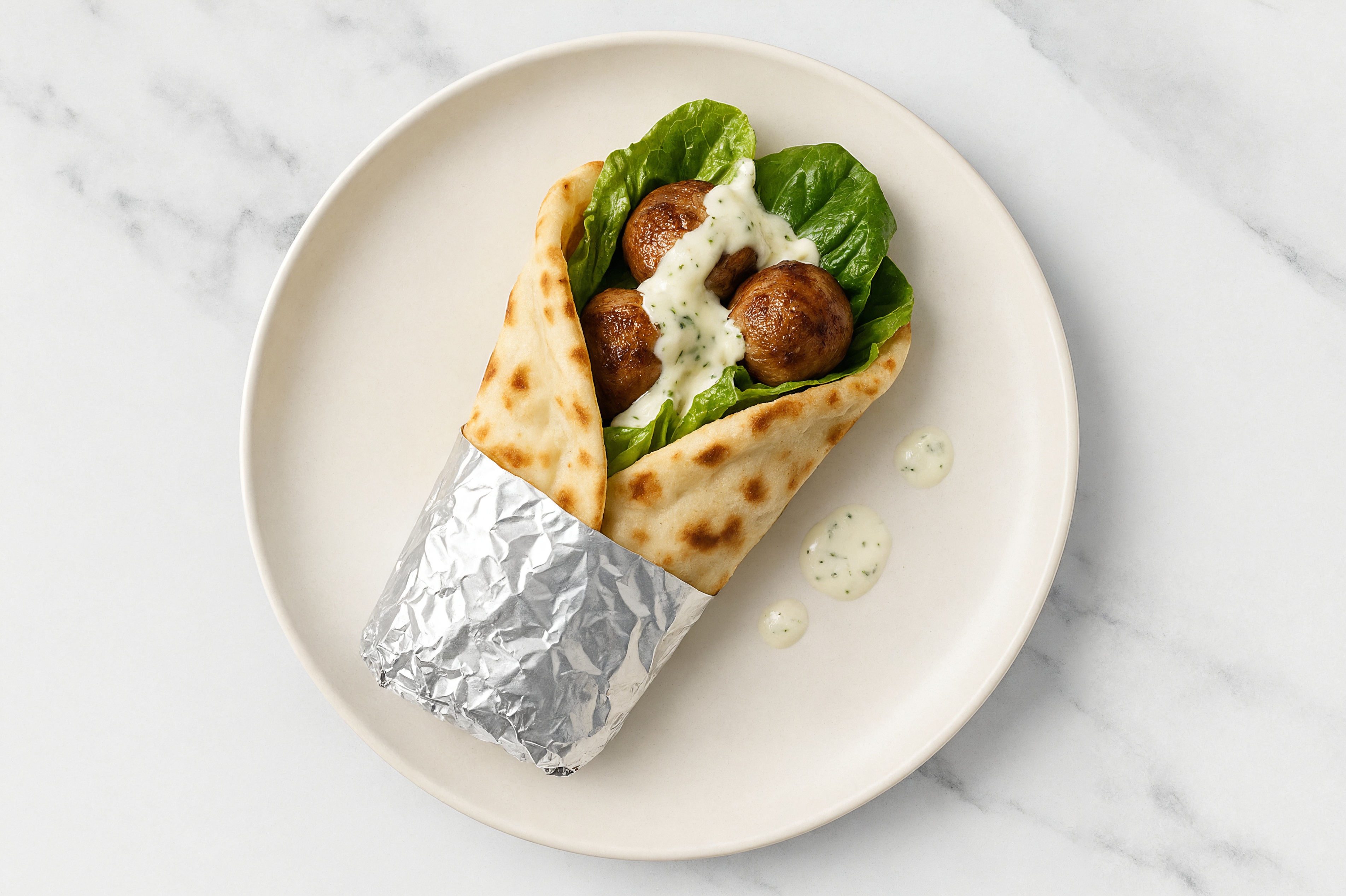 Garlicky Beef Meatball Naan Wrap