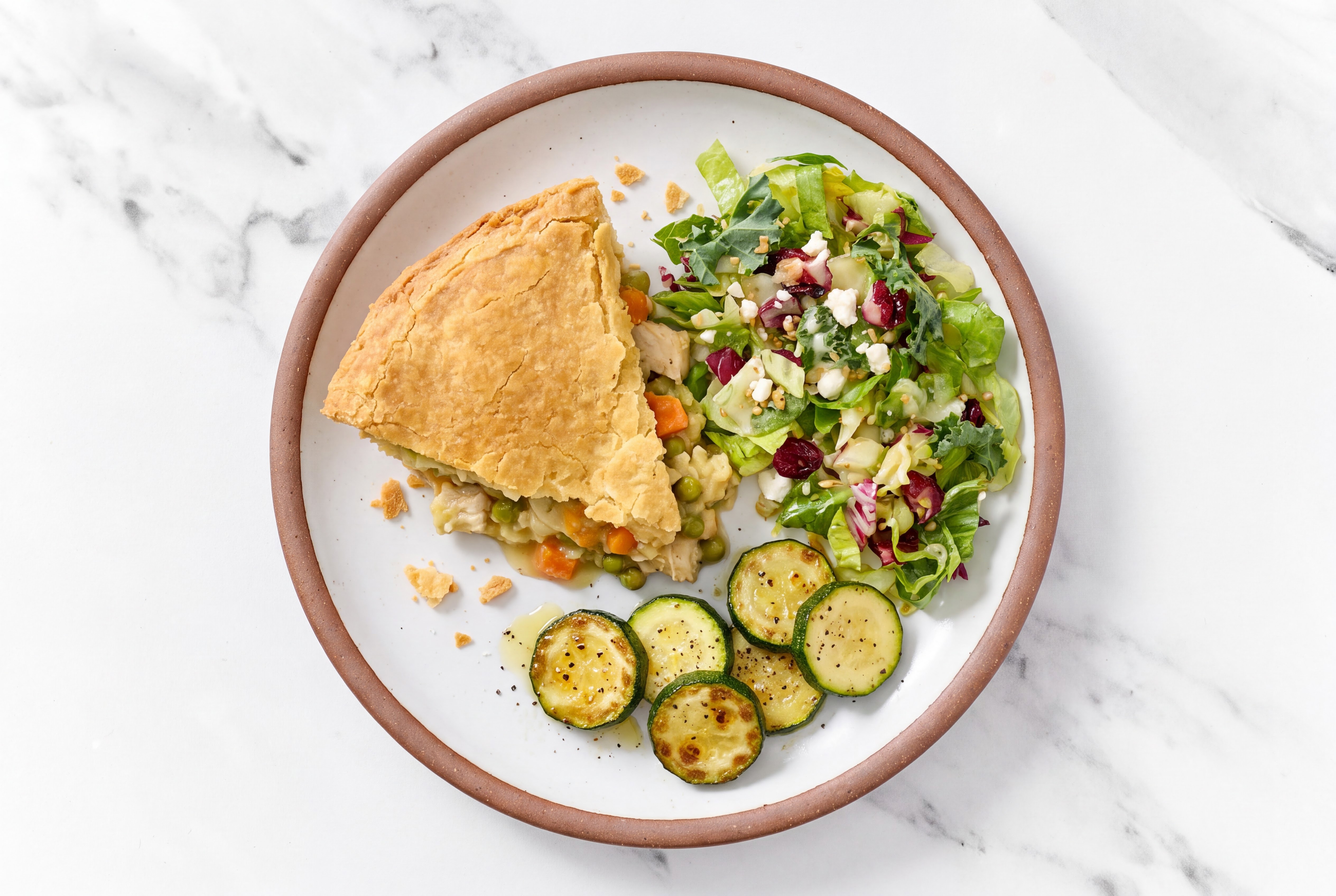 Chicken Pot Pie with Zucchini & Honey Citrus Salad