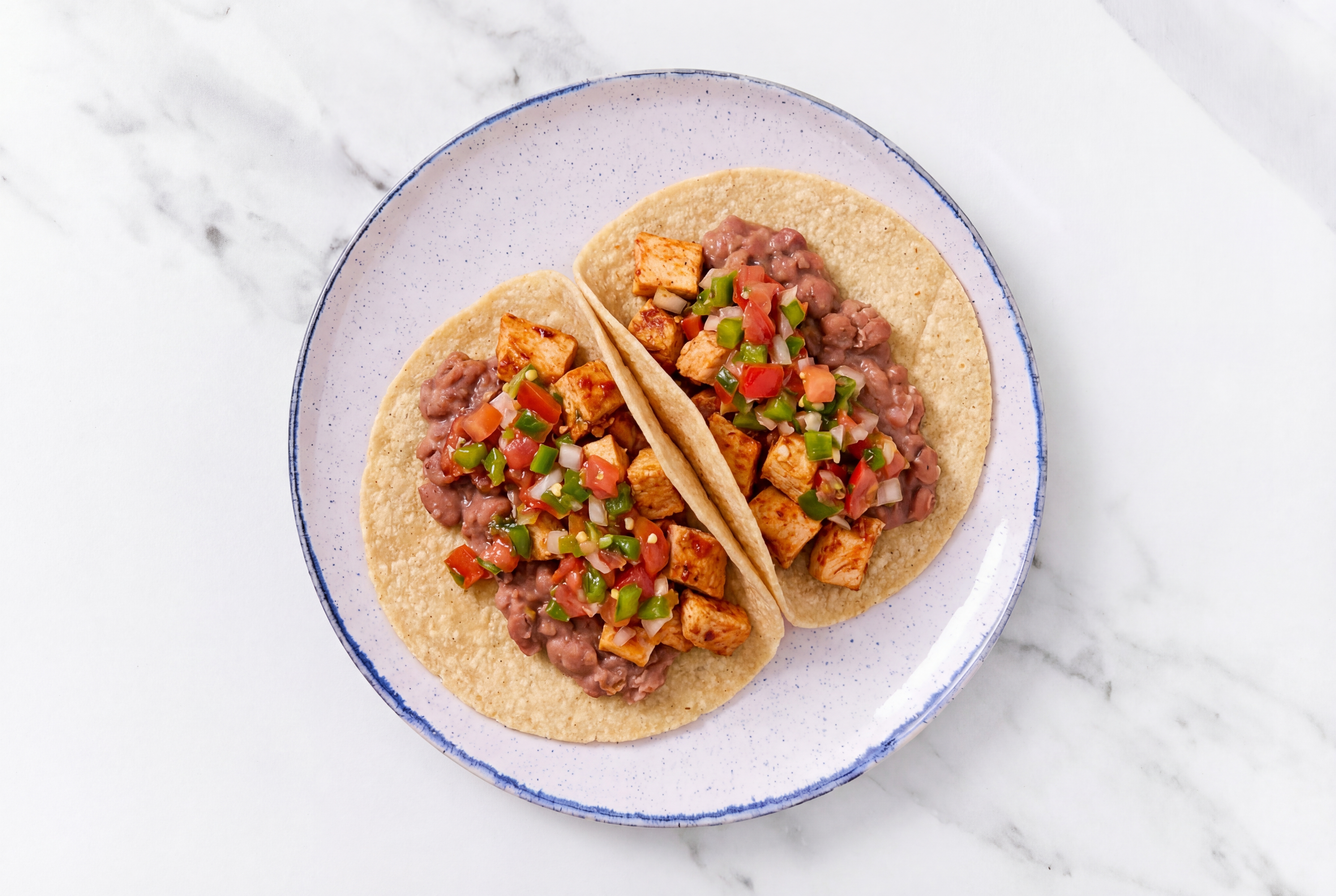 Chipotle Chicken Tacos with Pico De Gallo & Refried Red Beans