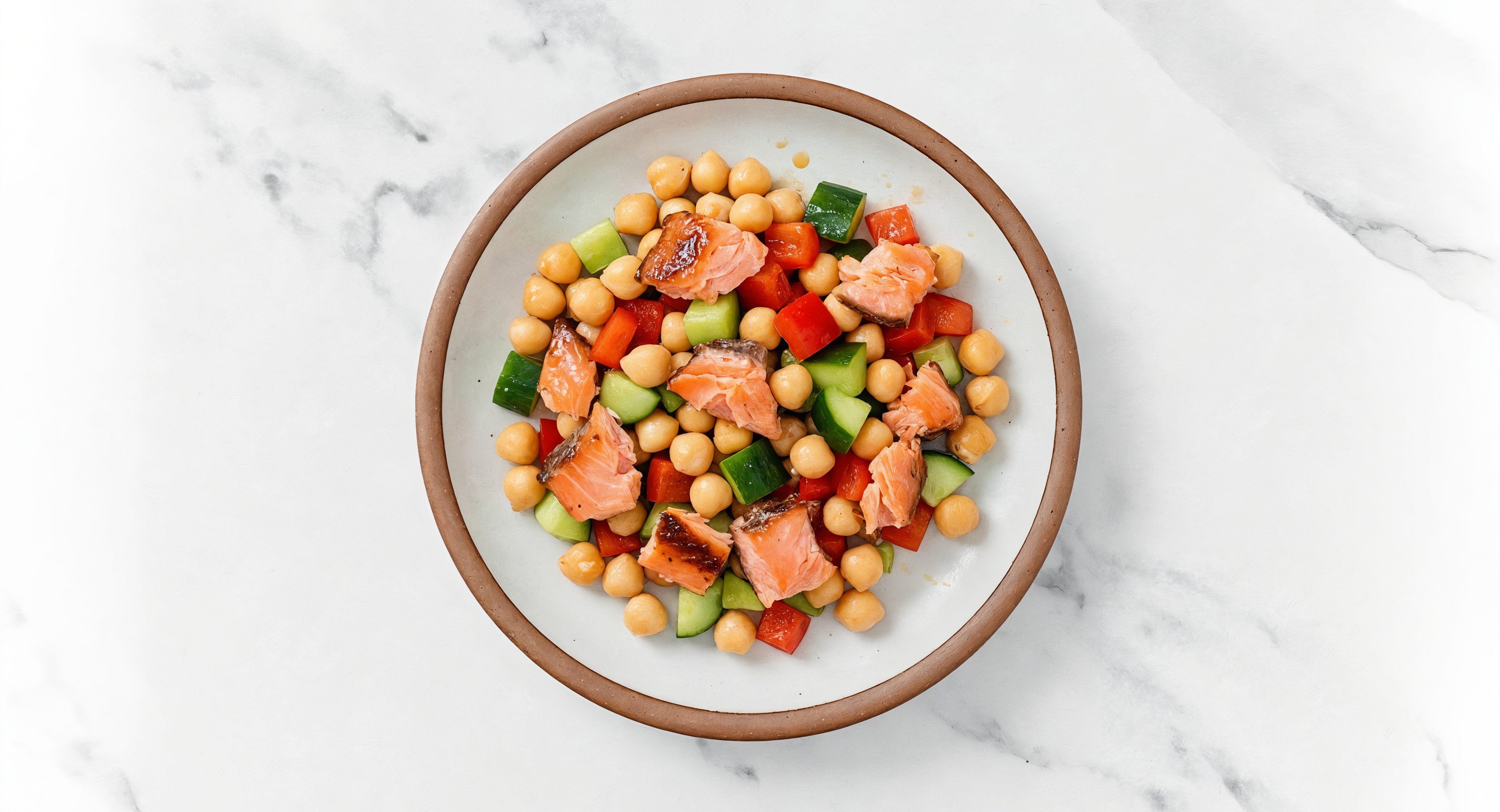 Herby  Salmon + Chickpea Salad with Red Bell Pepper
