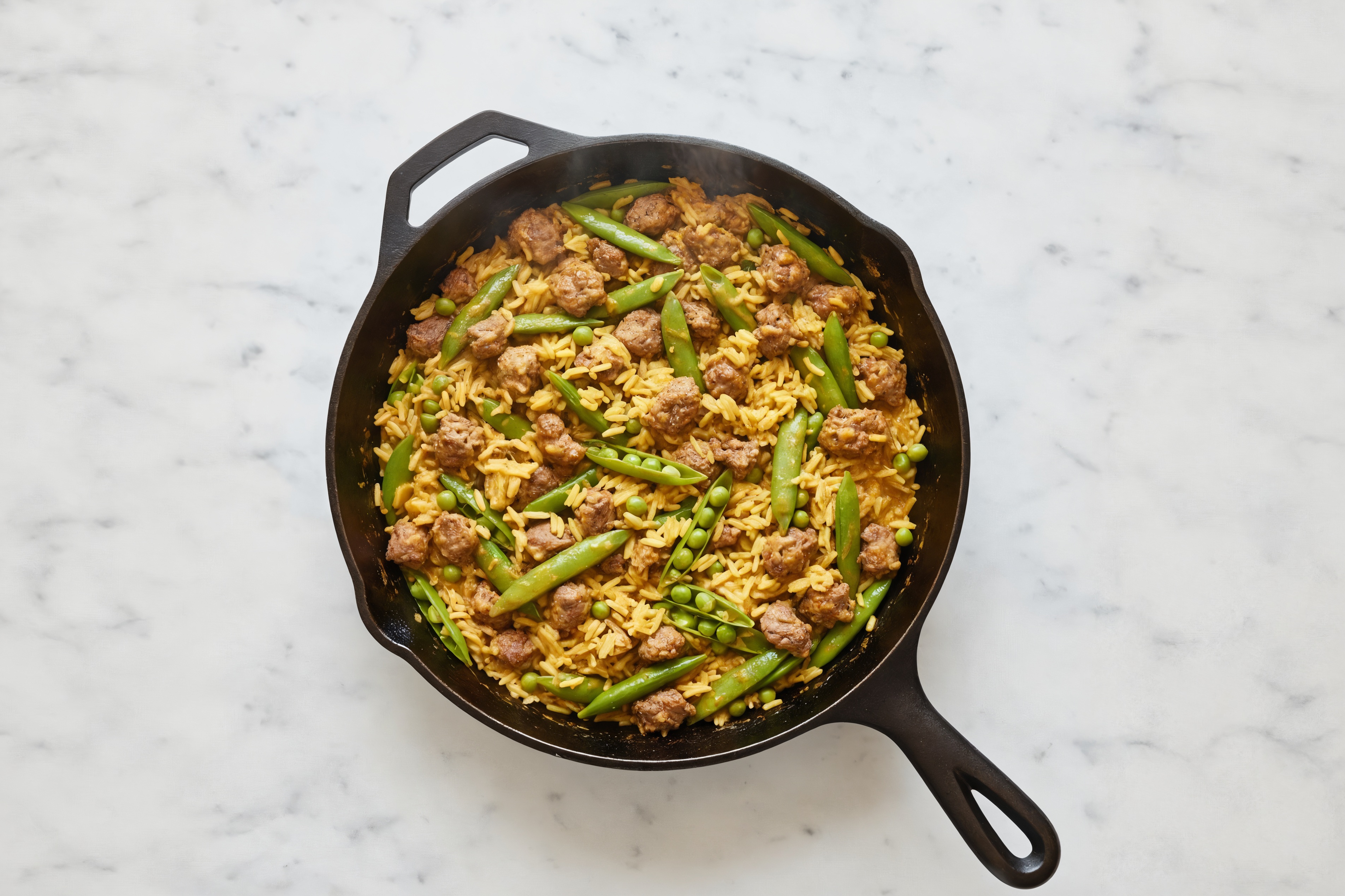  Curry Pea Snap + Ground Beef Patties Stir-Fry