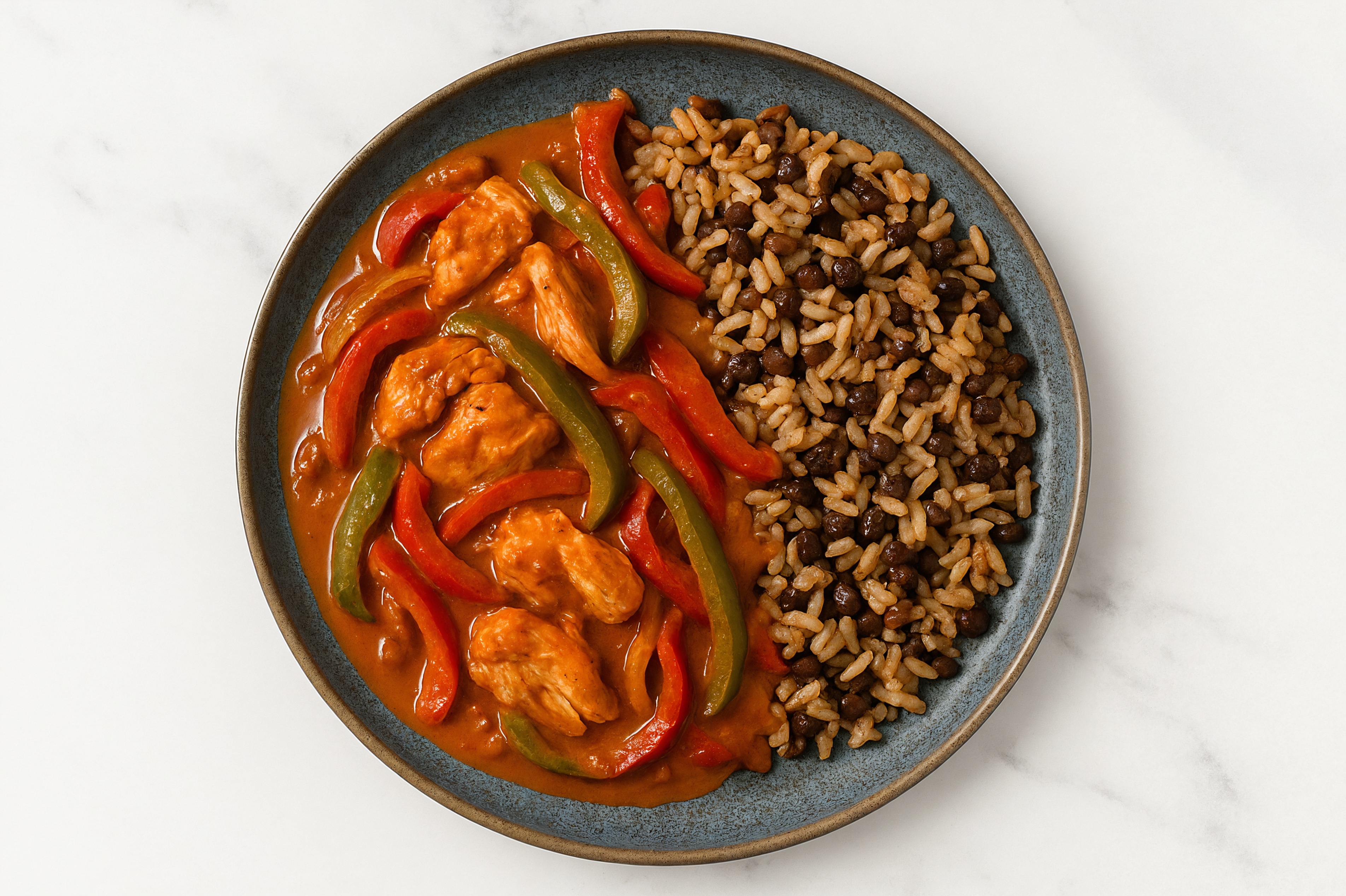 Salmon & Tikka Masala Stew with Veggies & Quinoa Rice with Bell Pepper Onion Saute