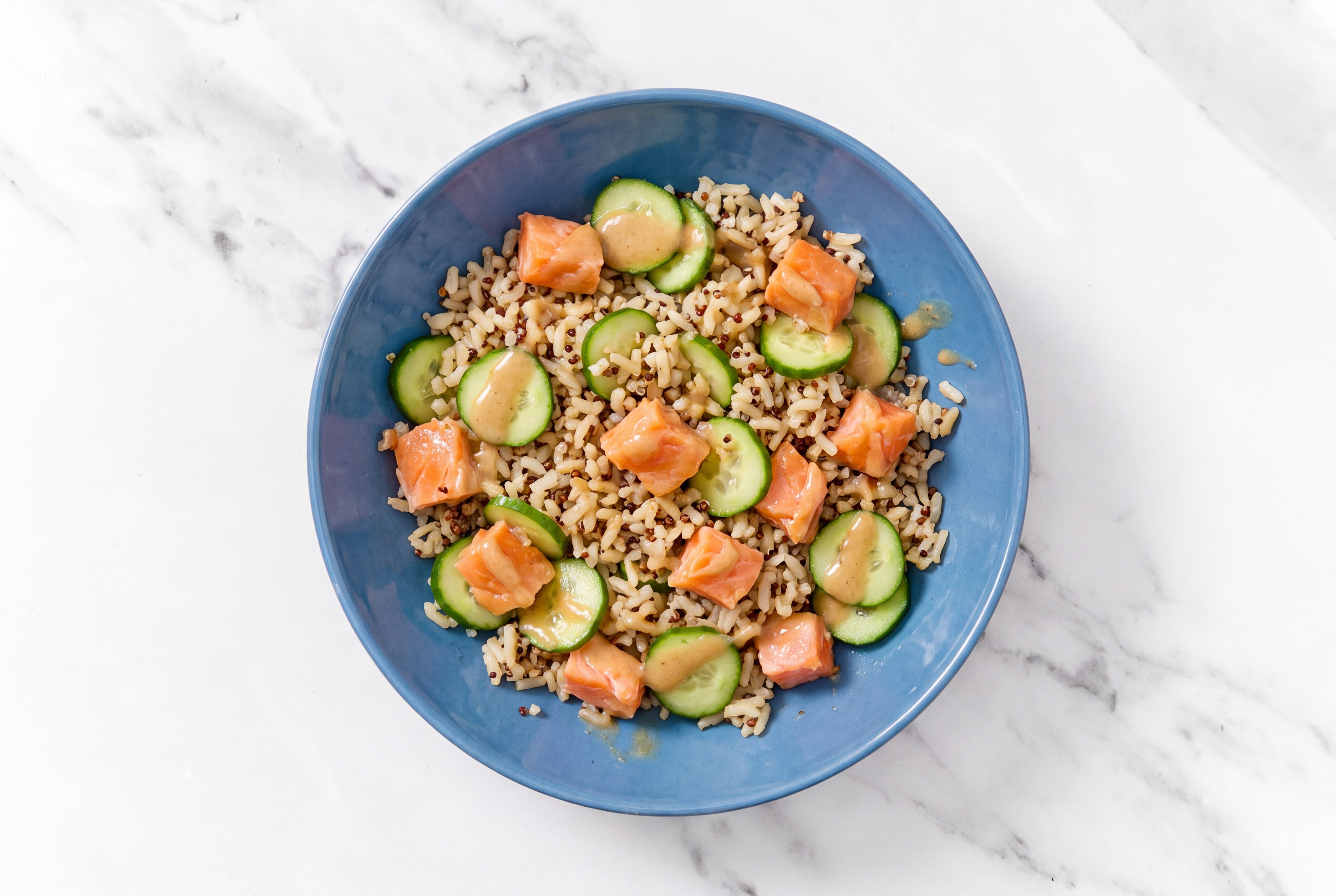 Gingery Ponzu Poké Salmon + Crisp Cucumber Bowl with Brown Rice Quinoa Blend
