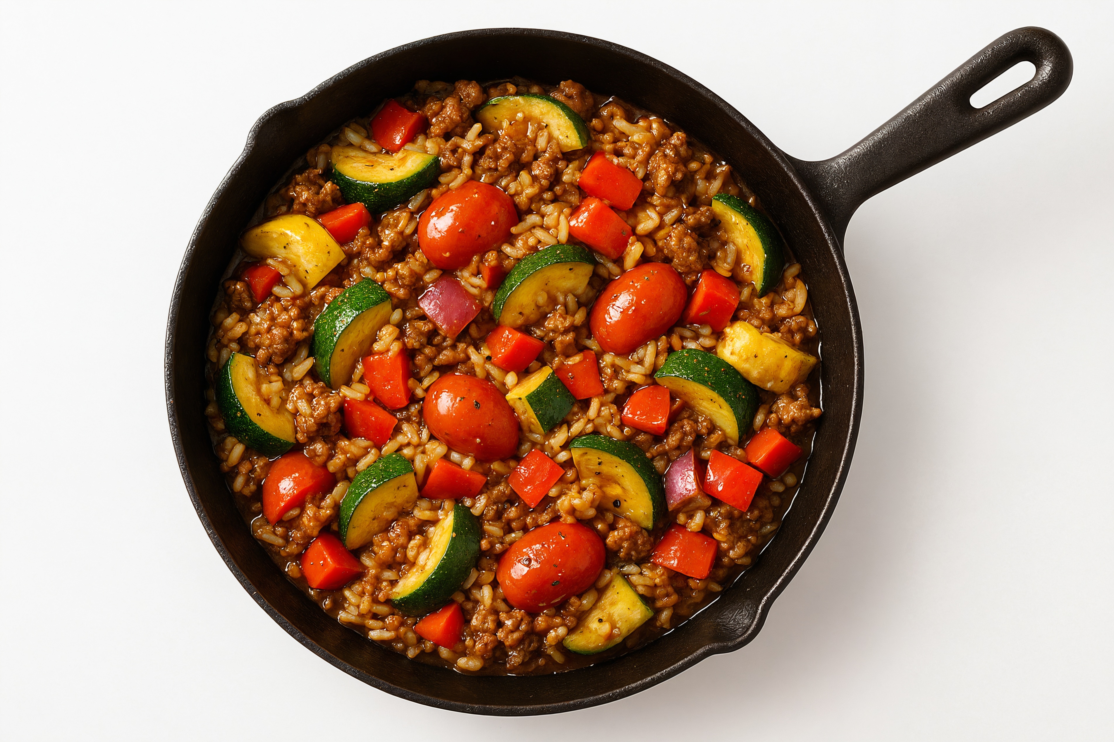  Teriyaki Squash + Ground Beef Patties Stir-Fry