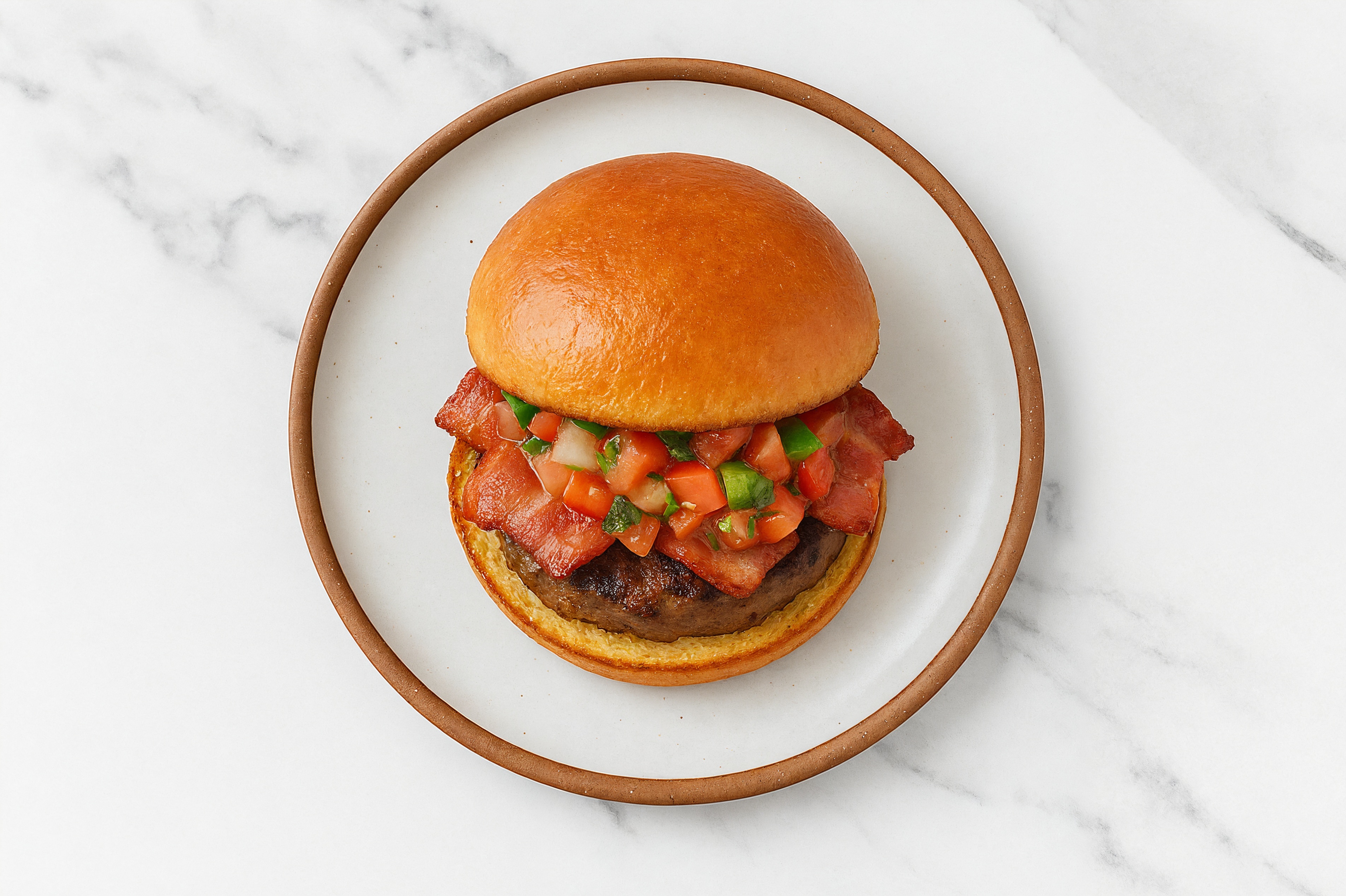 Lamb Burger Buns on Brioche with Salsa & Turkey Bacon