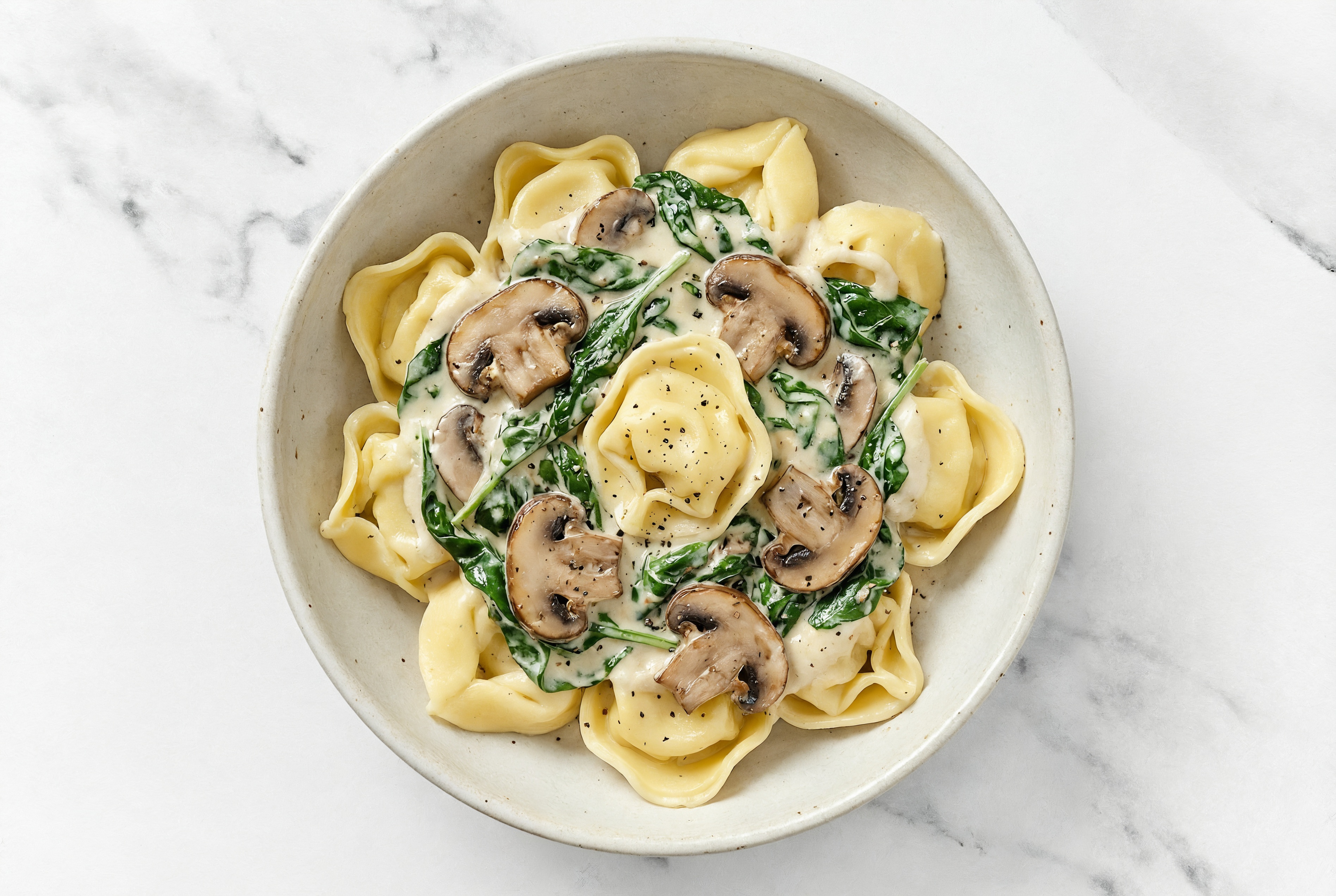 Creamy Spinach + Mushroom Cheese Tortelloni