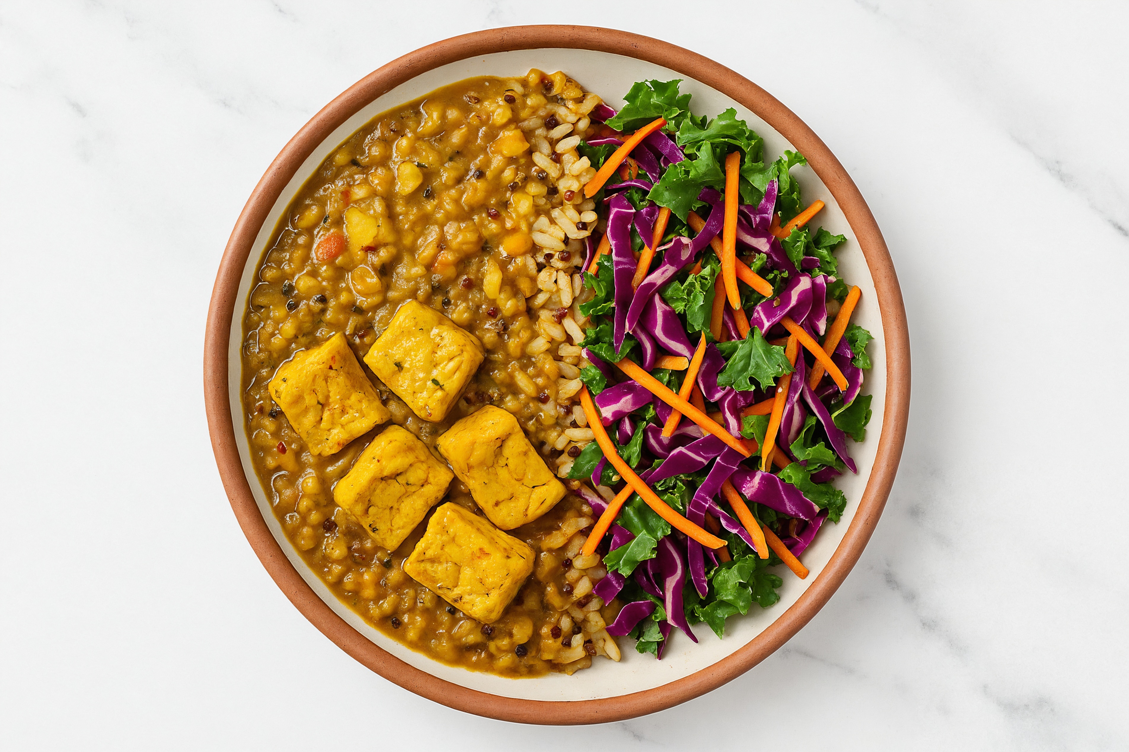 Tofu + Yellow Lentil Rainbow Grain Bowl