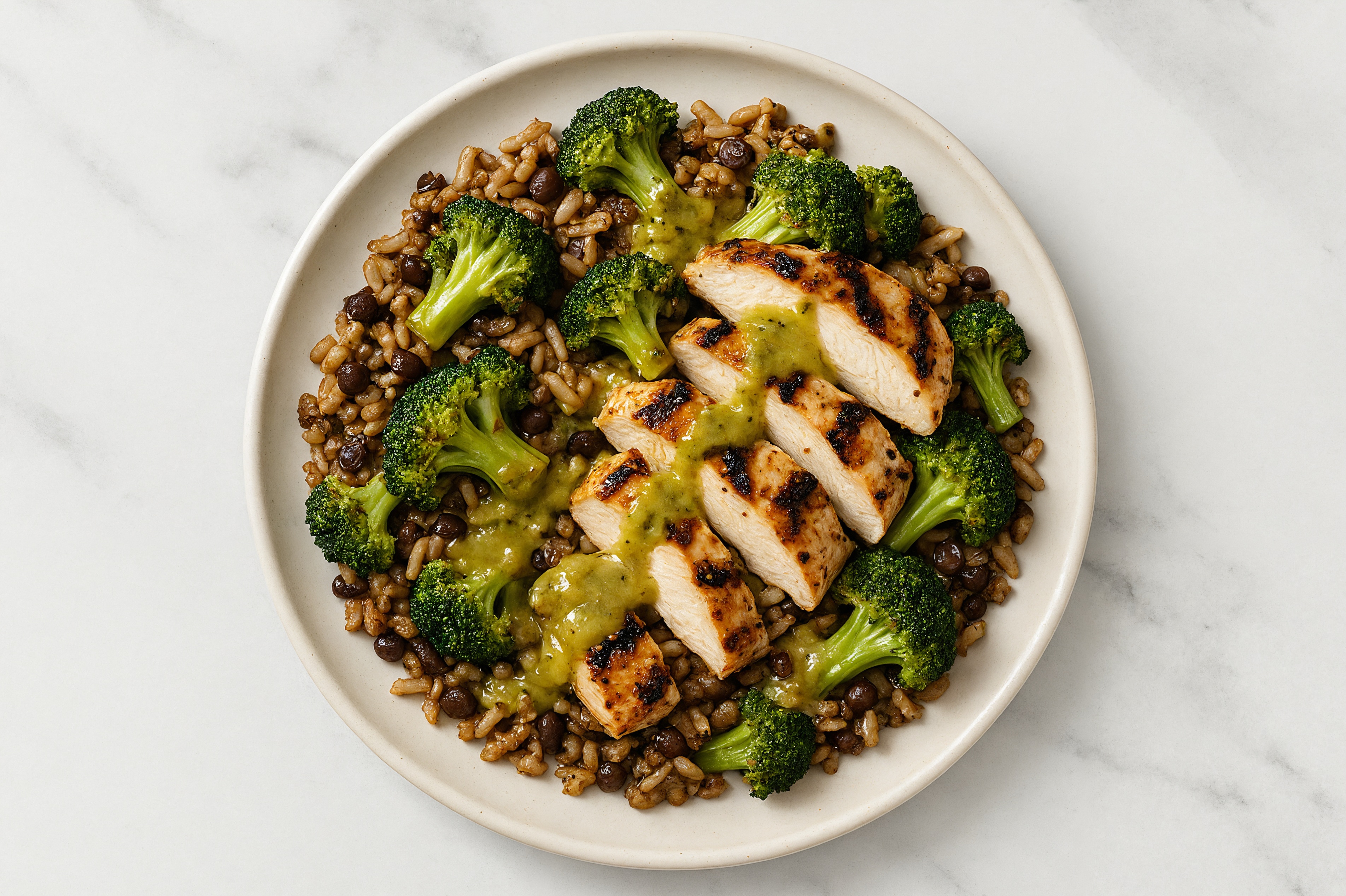 Spicy Mediterranean Grilled Chicken Breast 'n Broccoli Florets Bowl