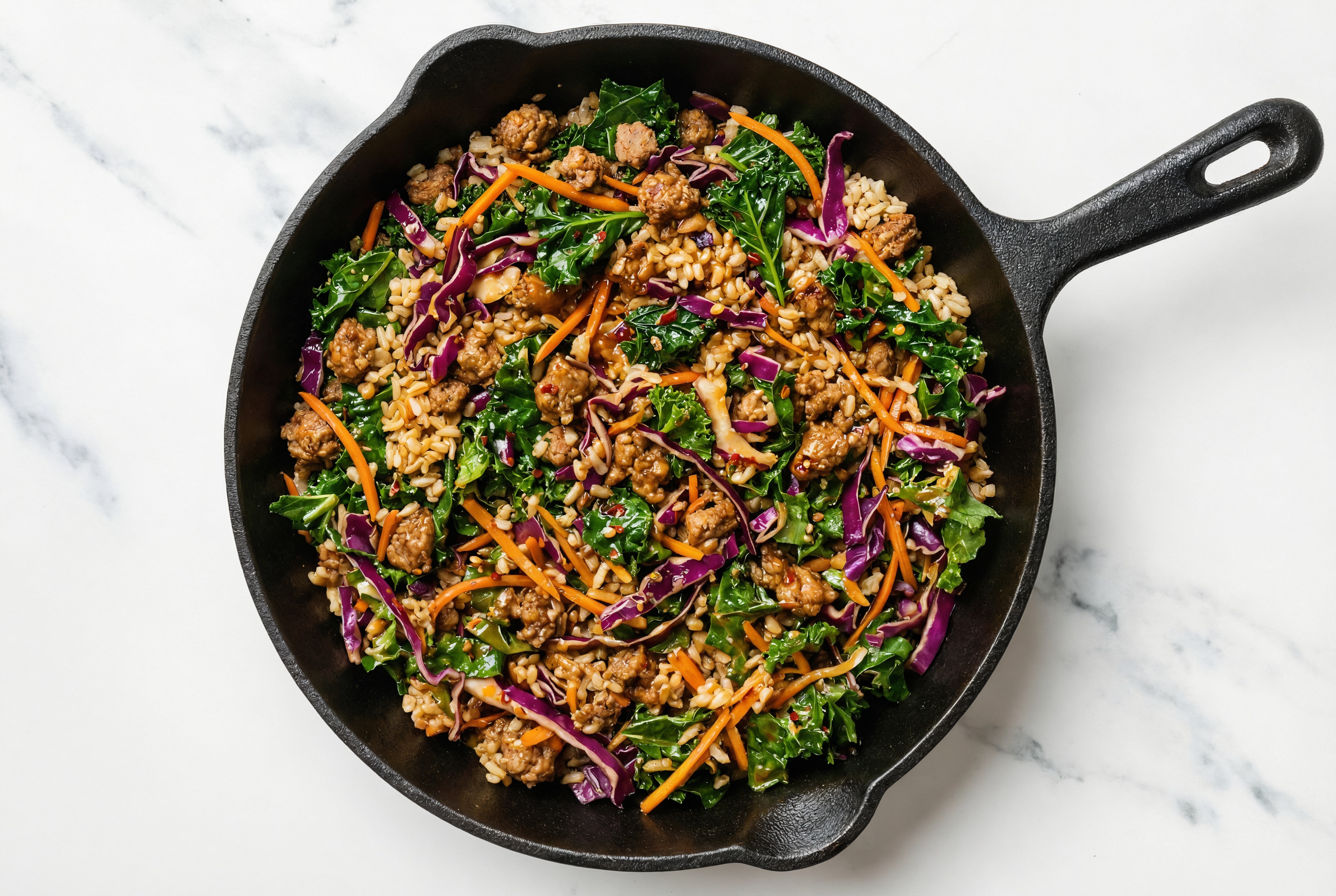 Herby Sesame Ginger Rainbow Veggie + Ground Italian-Style Beef Stir-Fry