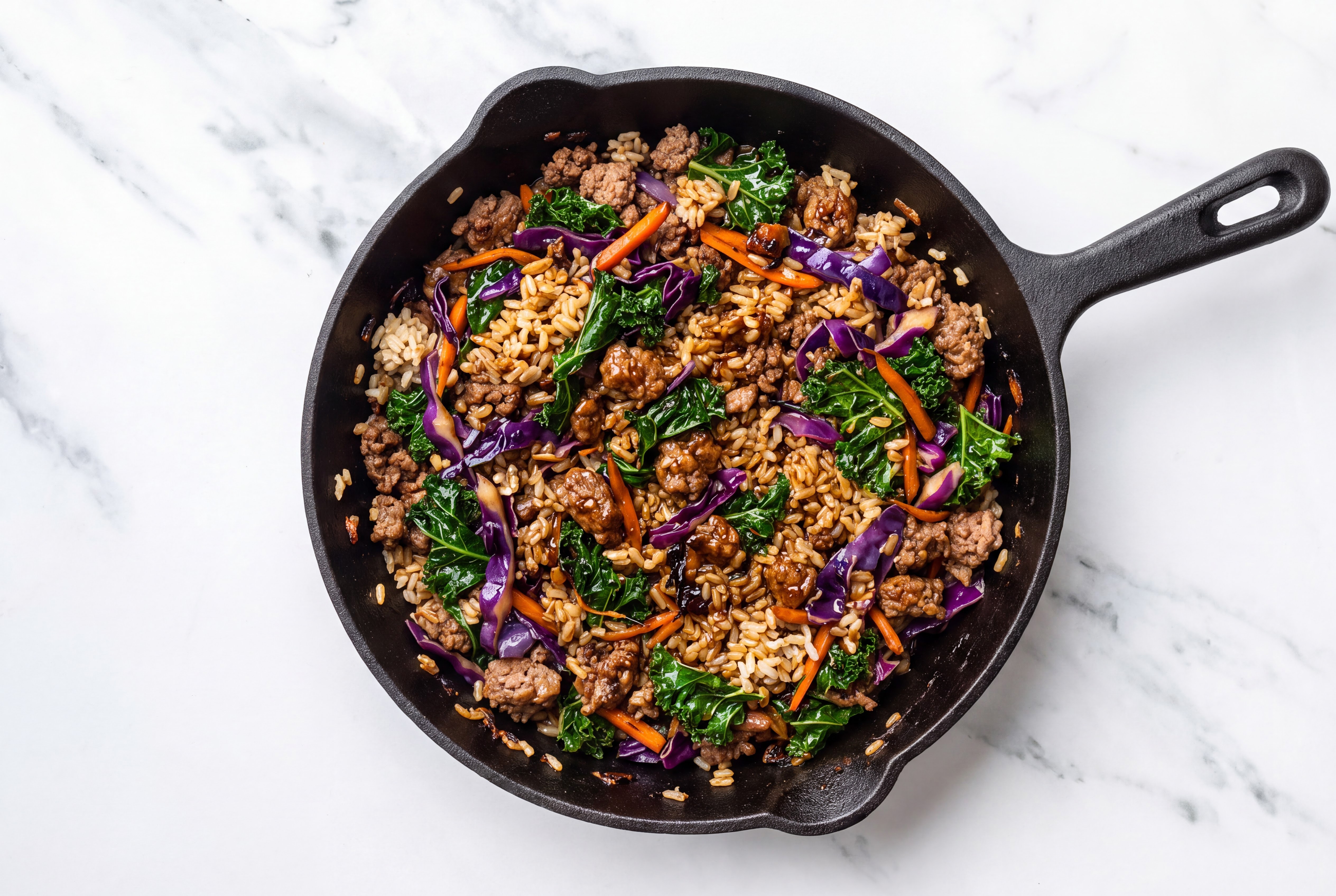 Herby Teriyaki Rainbow Veggie + Ground 93/7 Lean Beef Stir-Fry
