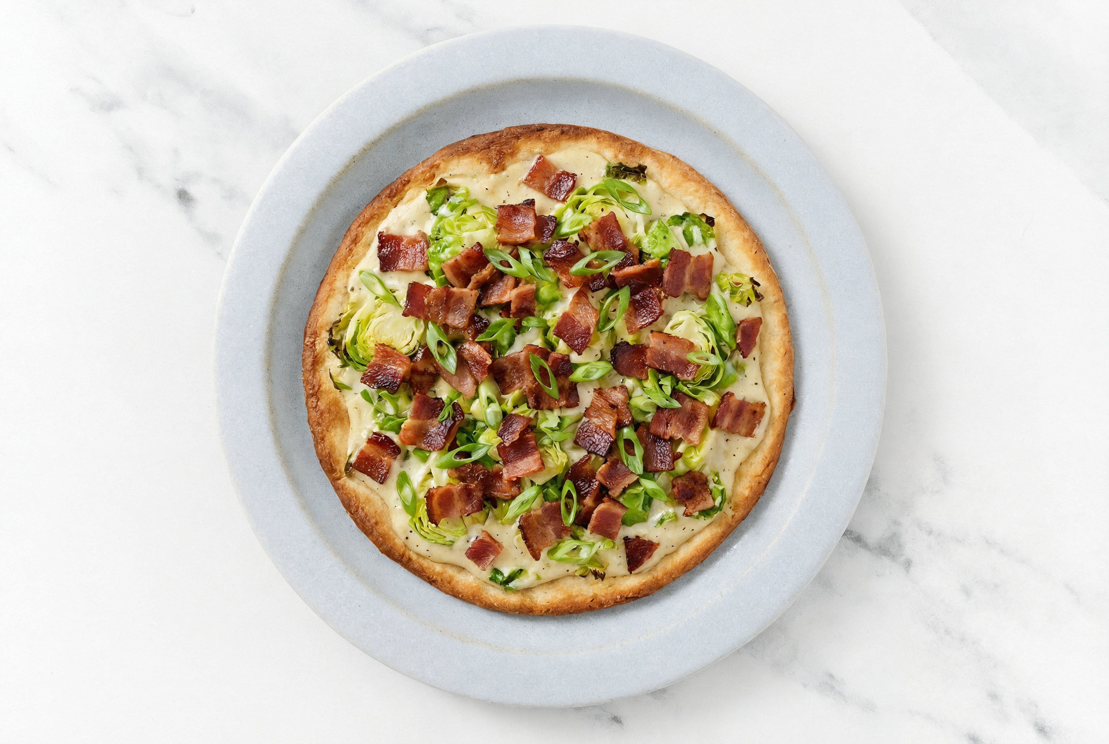  Creamy Brussels + Maple Bacon White Pie with Classic Alfredo