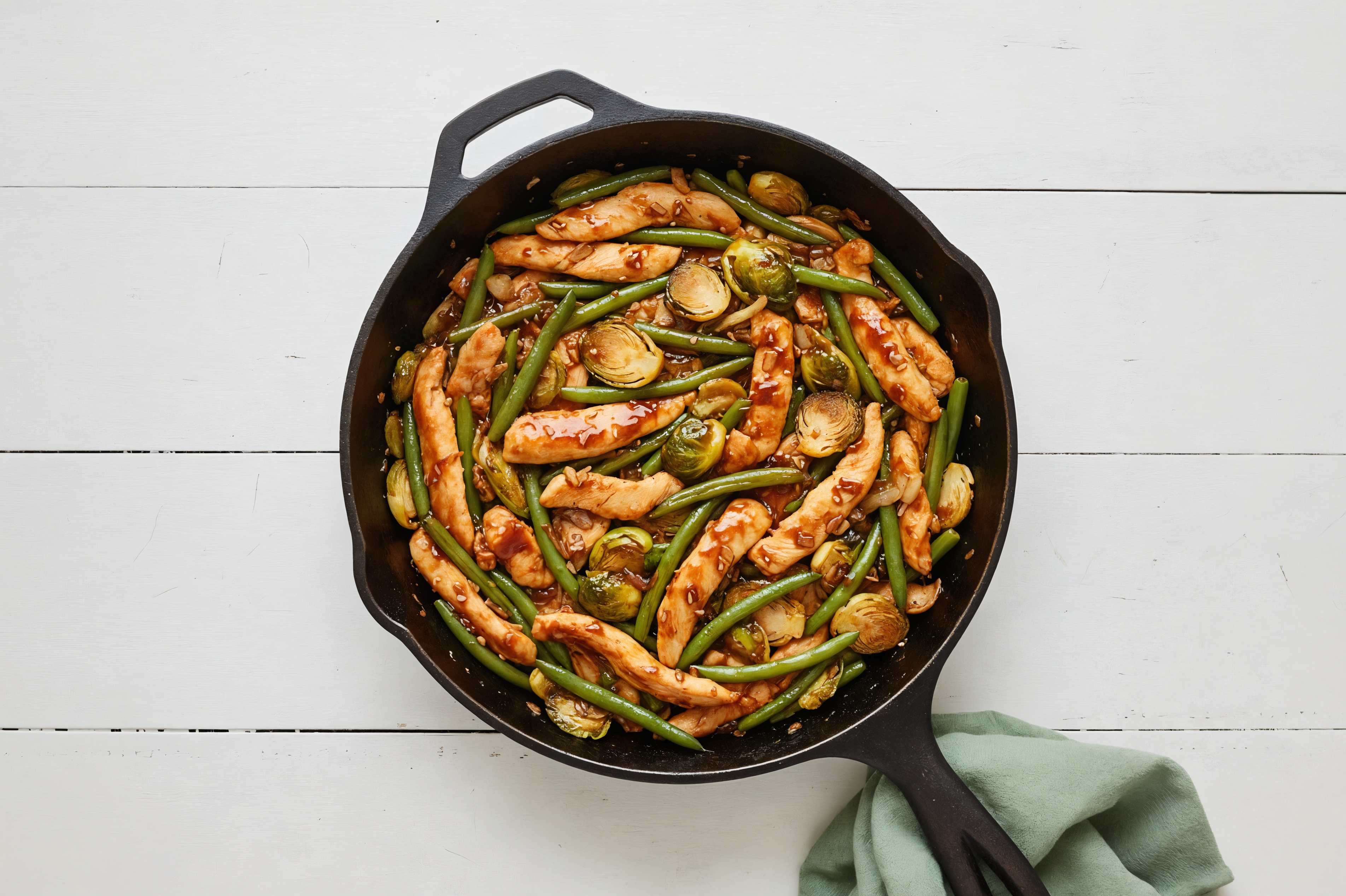 Teriyaki Chicken Stir-Fry with Green Beans & Brussels