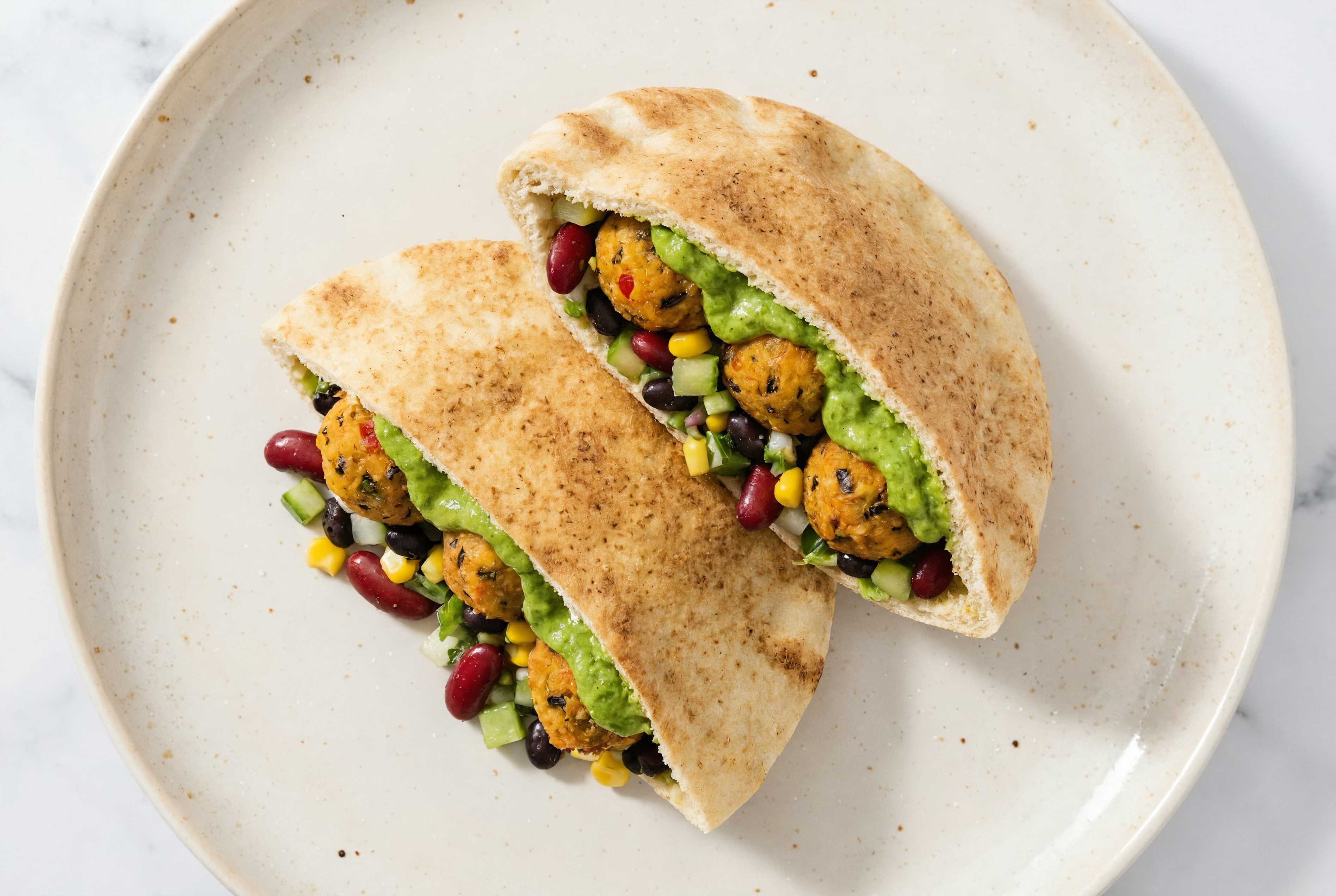 Avo + Black Cucumber Corn Bean Salad Ball Traditional Pita Sandwich