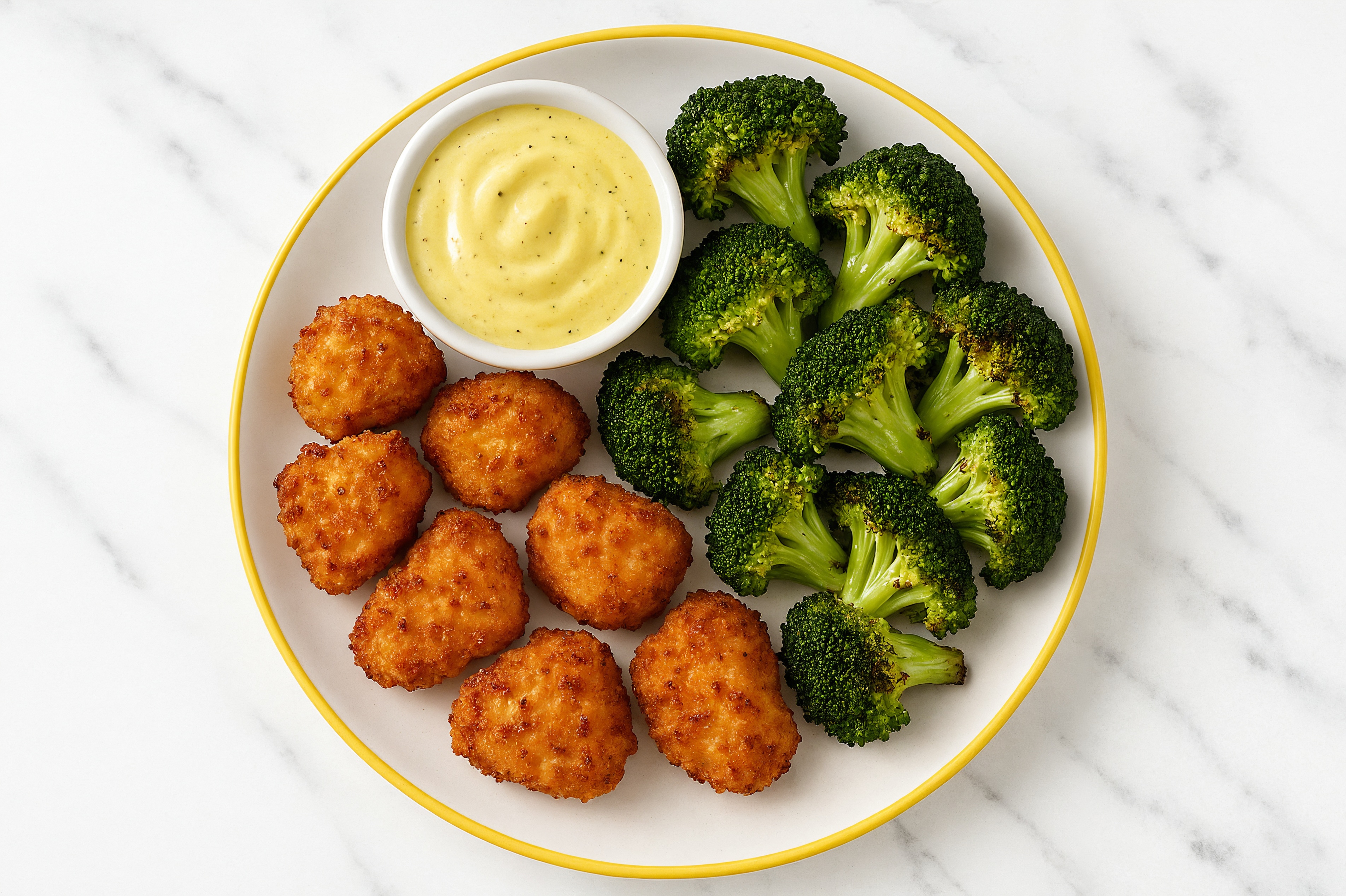 Chicken Nuggets + Organic Broccoli with Honey Mustard Garlic Sauce