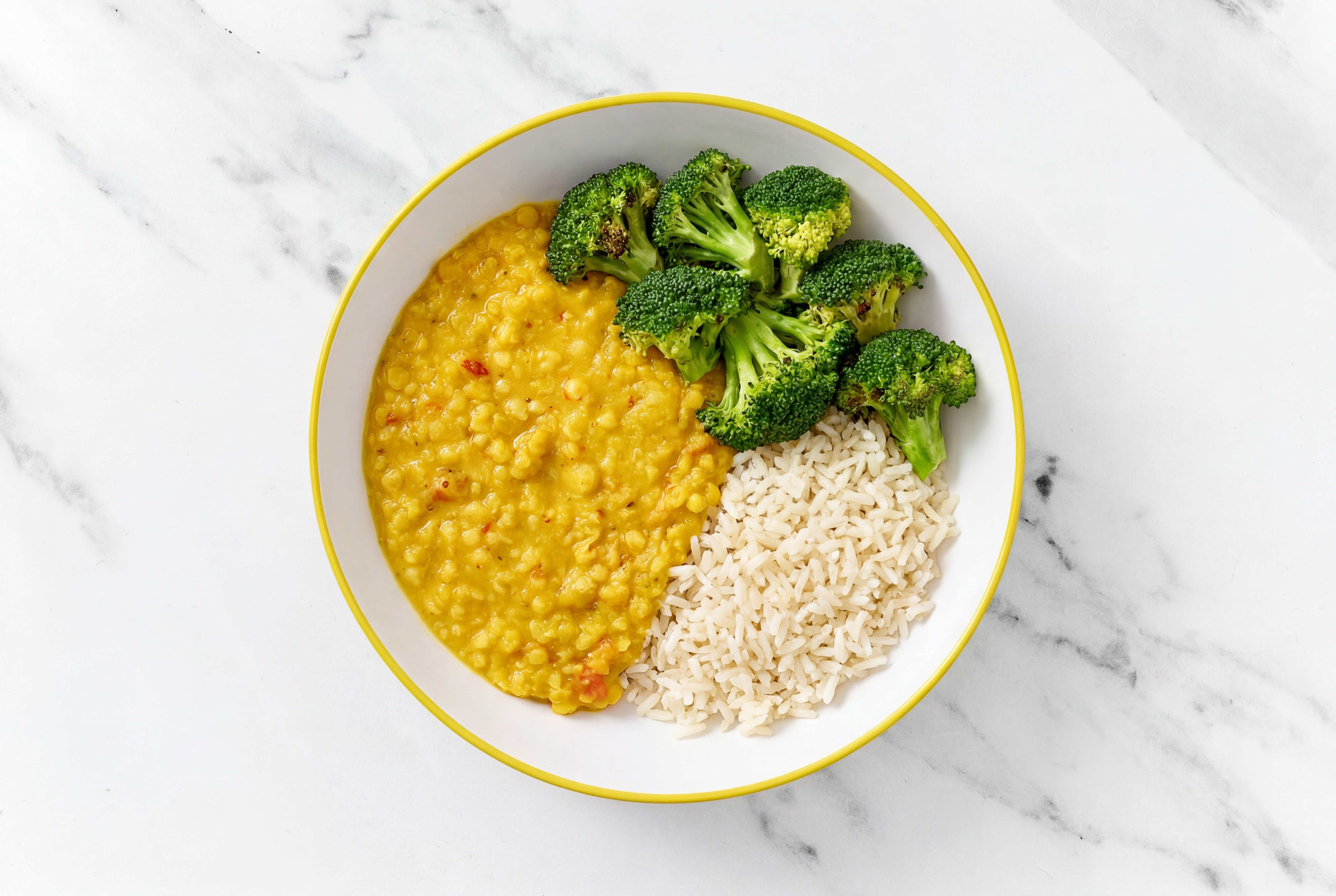 Organic Broccoli Red Lentil Dal Bowl over  Rice