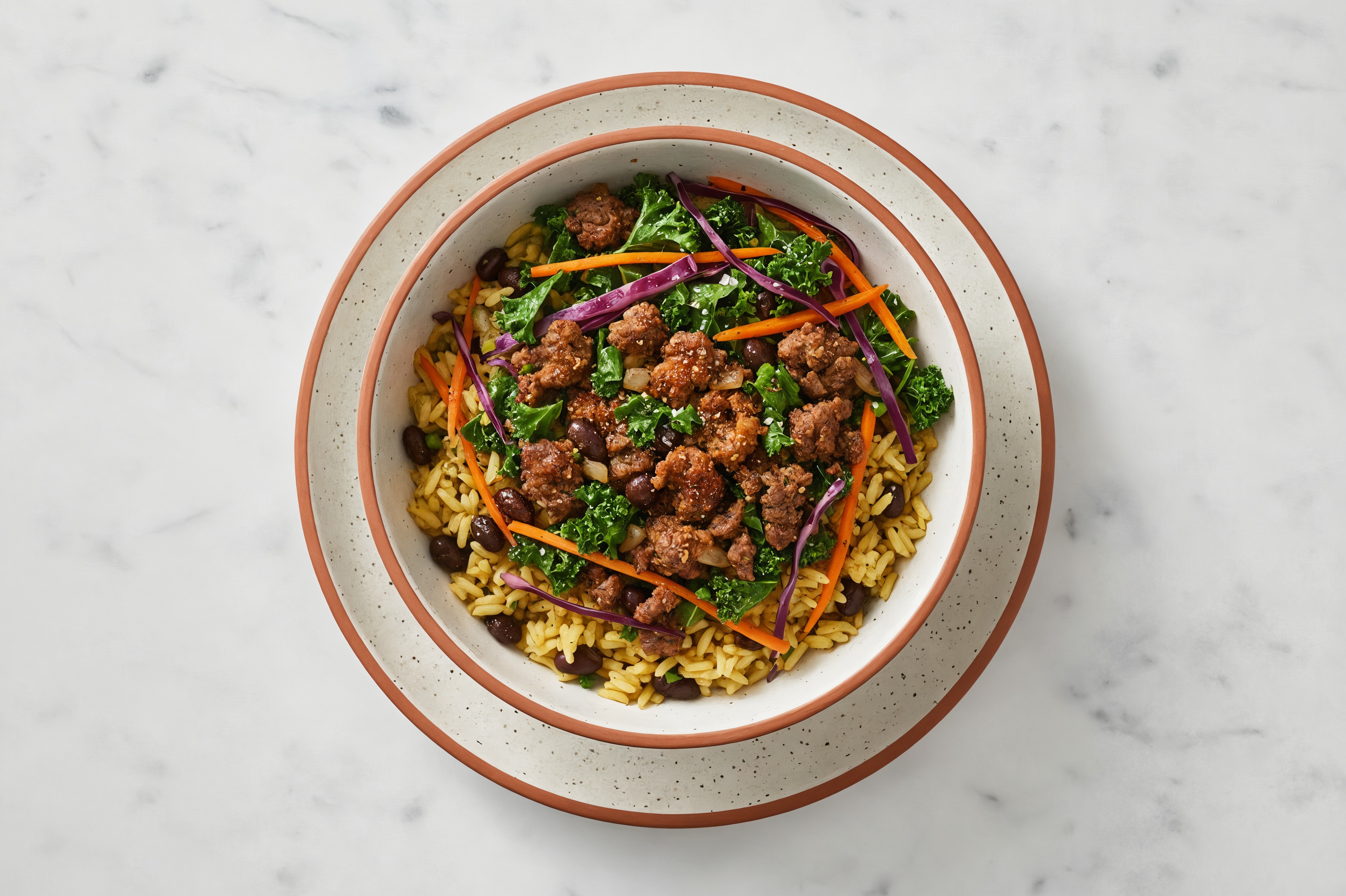  Ground Beef Patties + Rainbow Veggie Rice with Beans Bowl