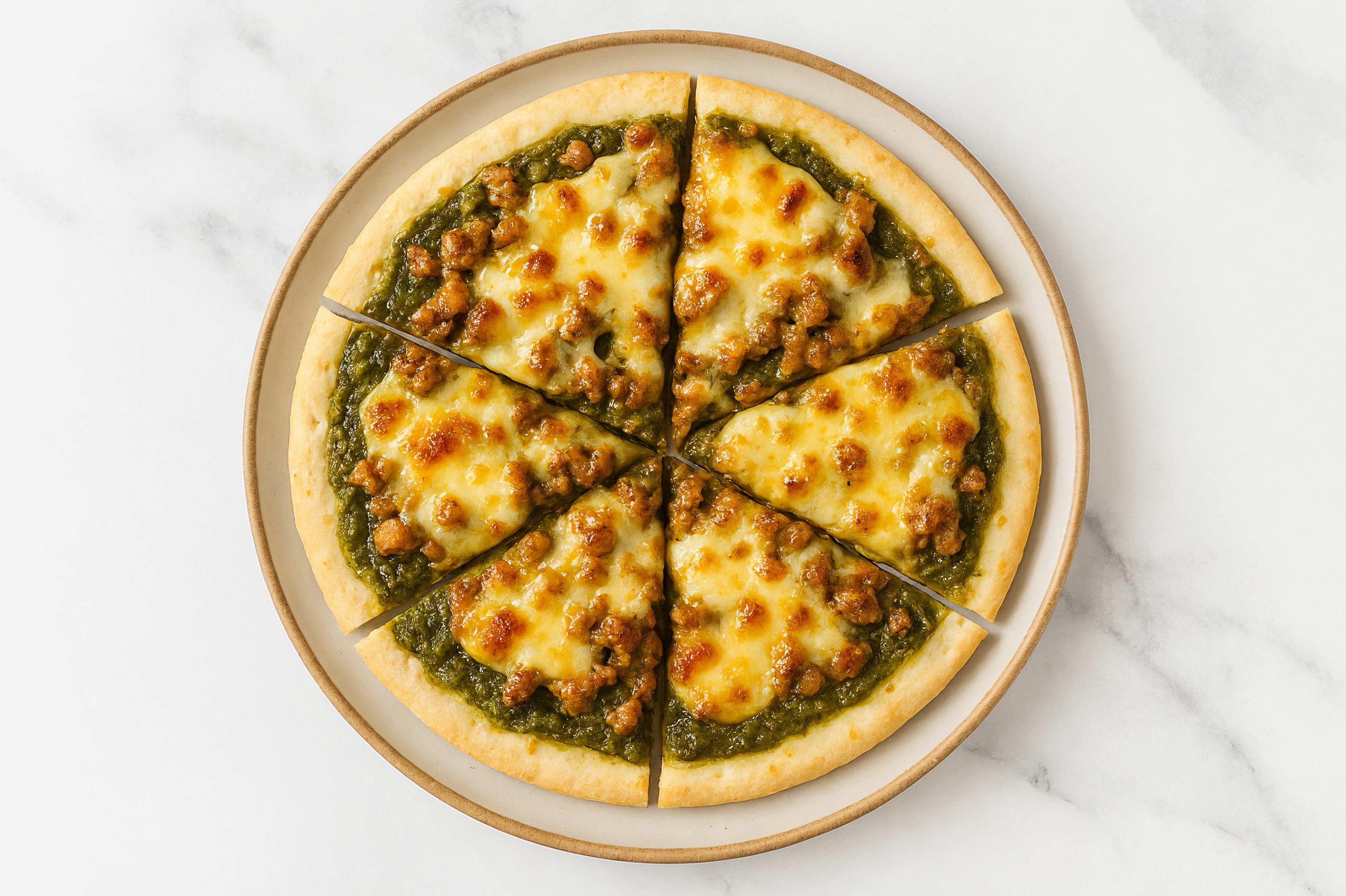 Saag Sauce Ground Turkey Pizza with Mild Havarti