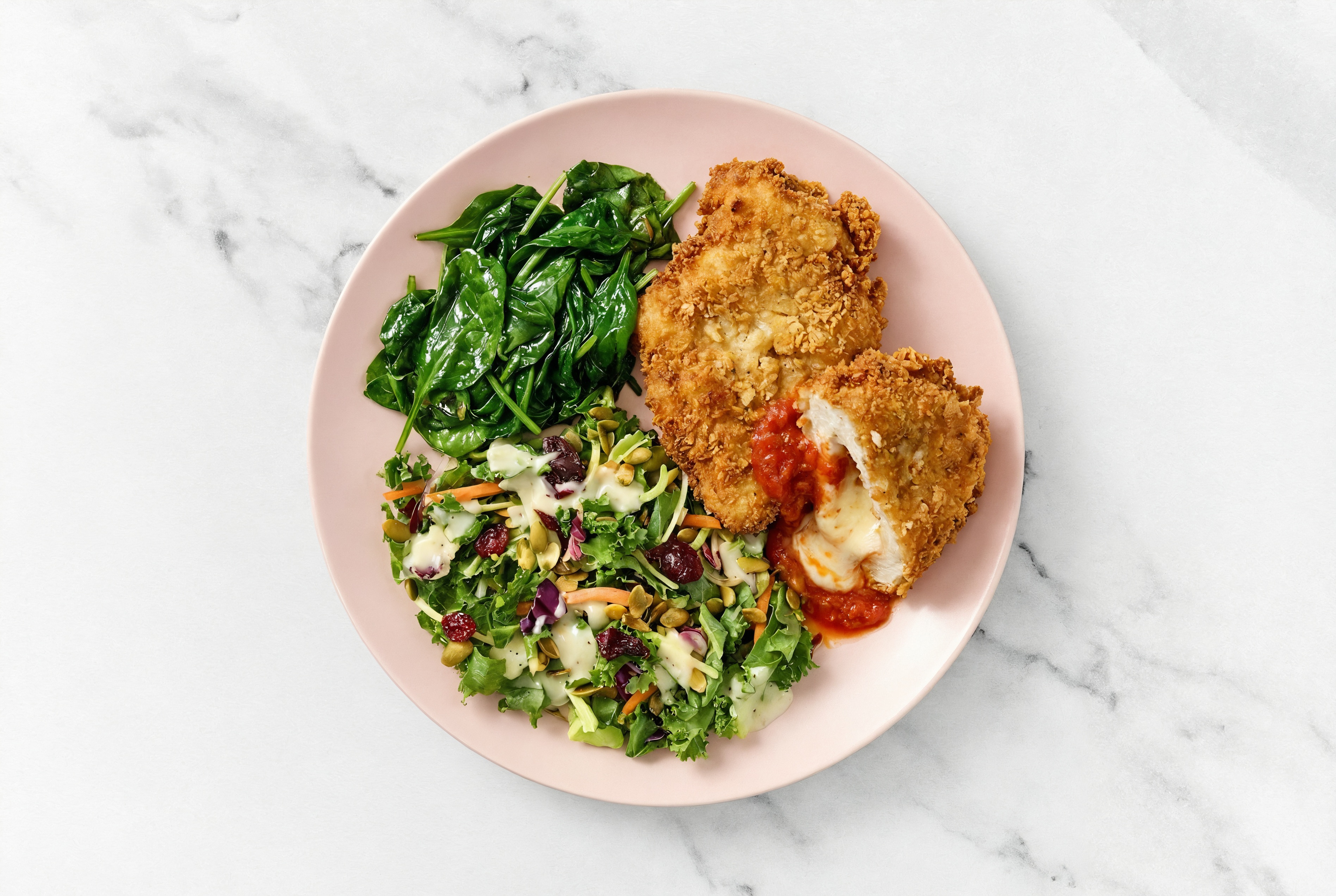 "Chicken" Parm with Baby Spinach & Kale Salad