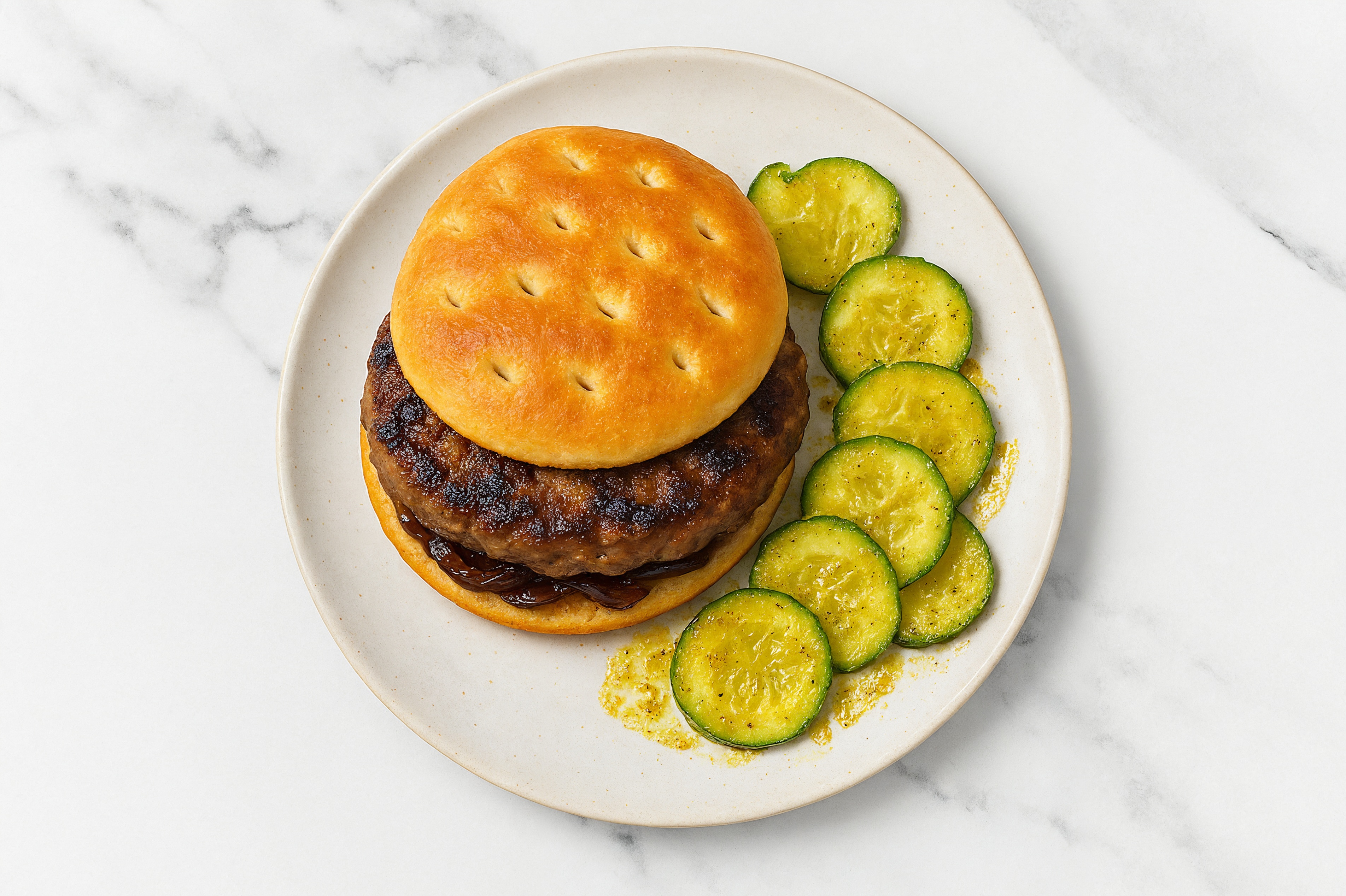  Curry Onion Burger + English Cucumber Salad