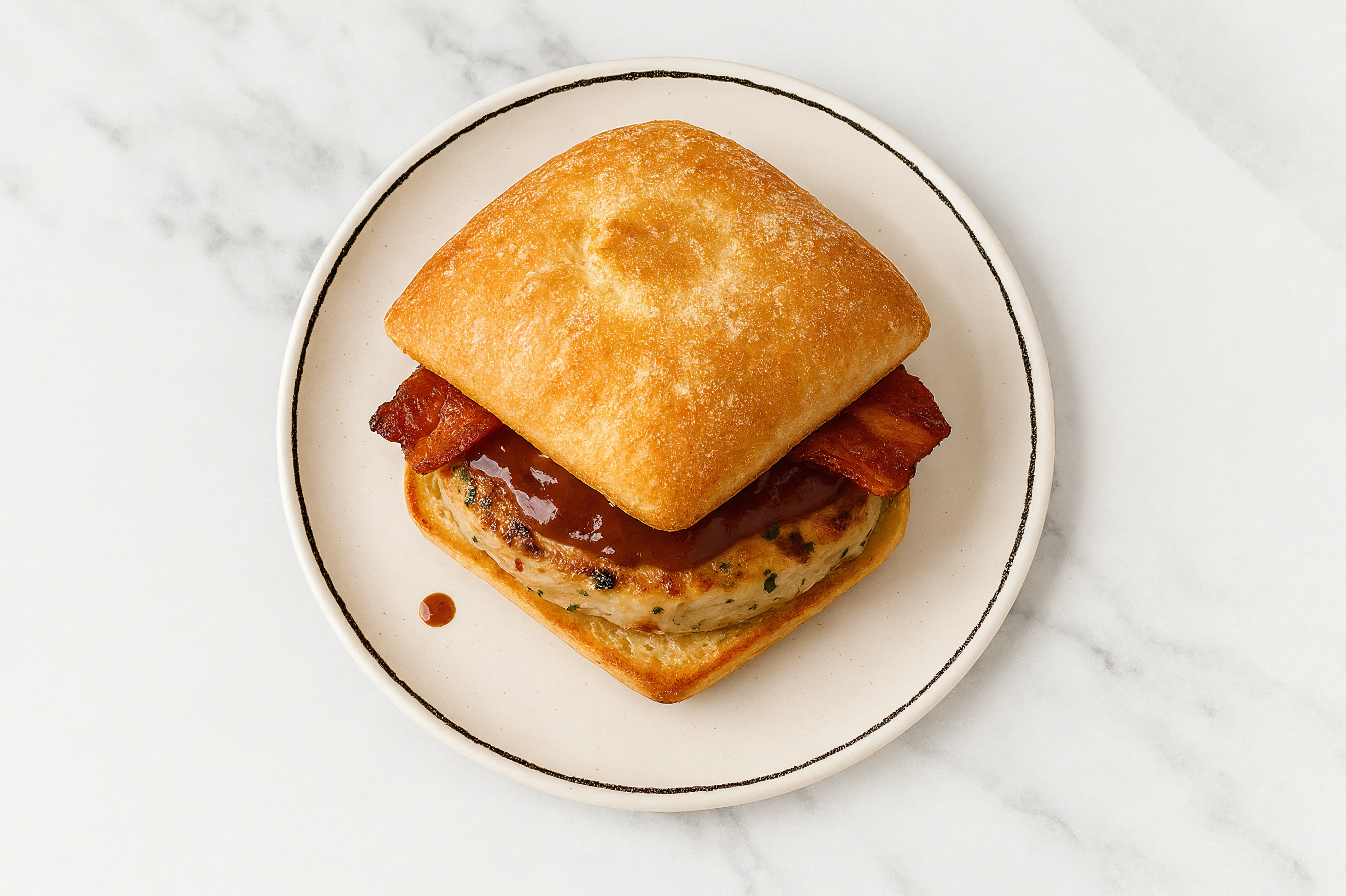 Garlic Chicken Burger on Ciabatta with BBQ & Turkey Bacon with Original BBQ