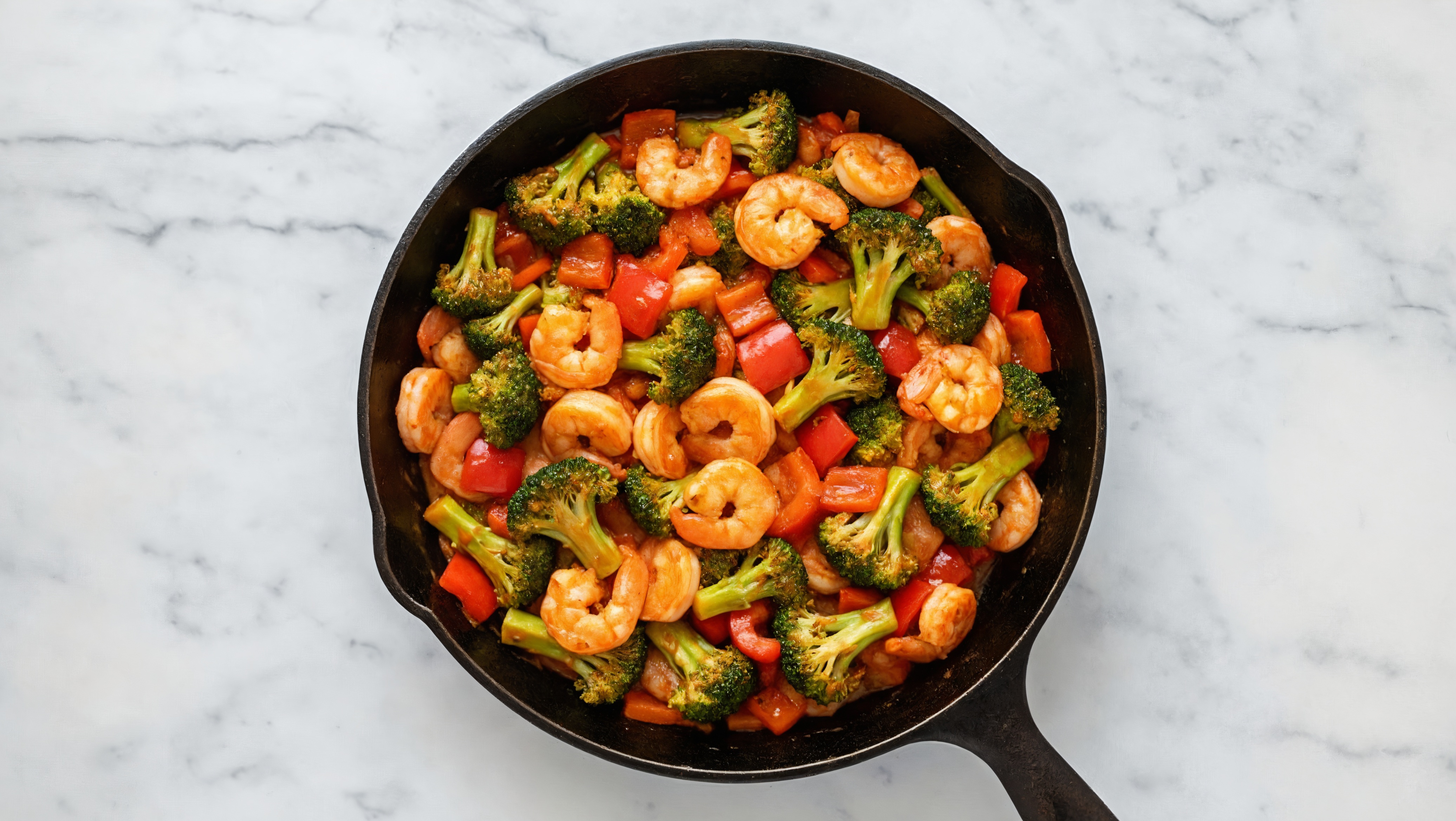 Bang Jumbo Shrimp with Organic Broccoli Sauté with Red Bell Pepper