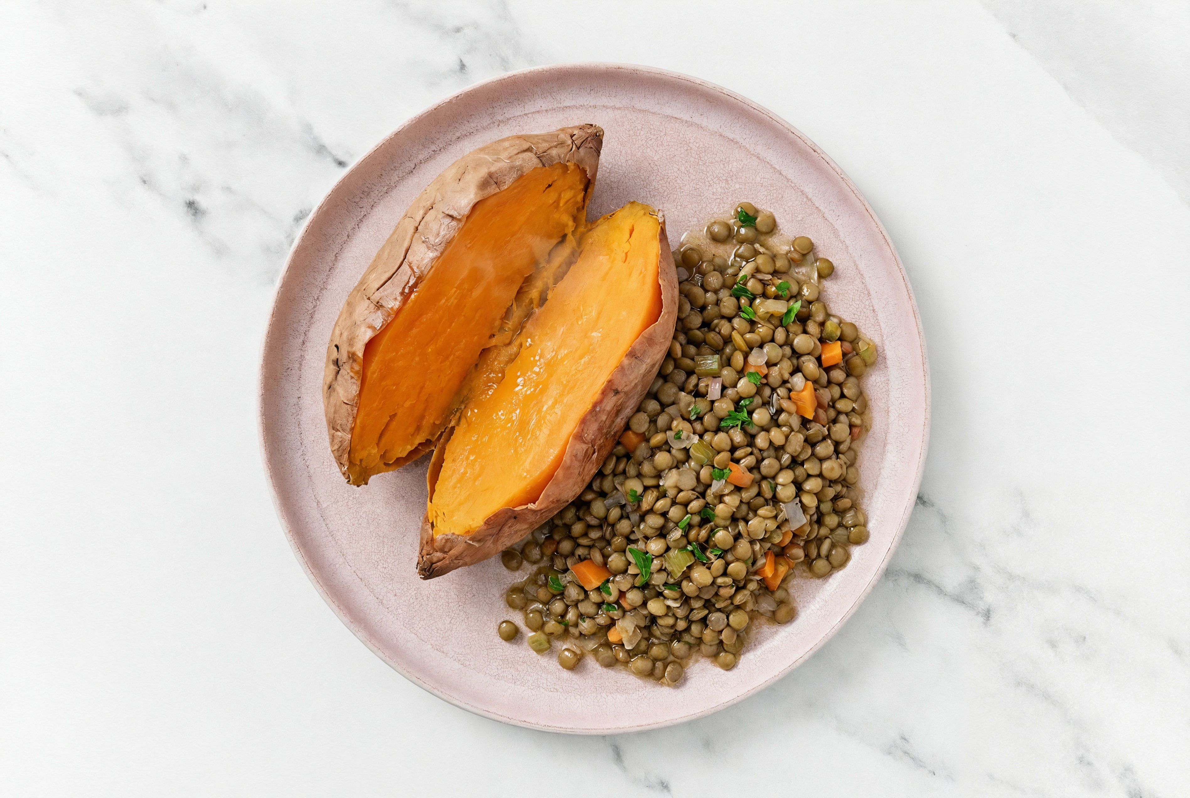 French Mirepoix Lentils with Sweet Potato