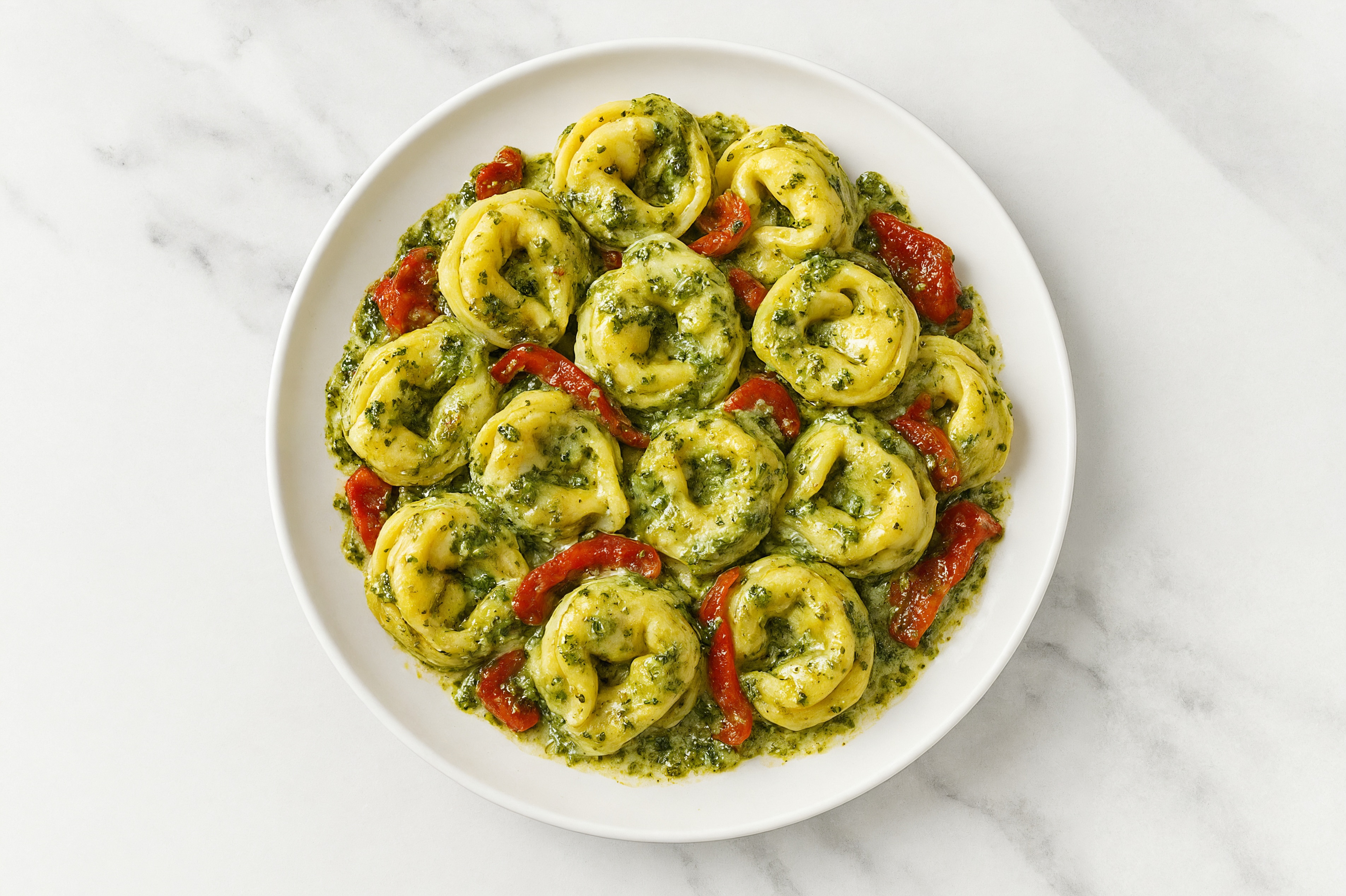 Vegan Creamy Pesto + Red Pepper Tortelloni