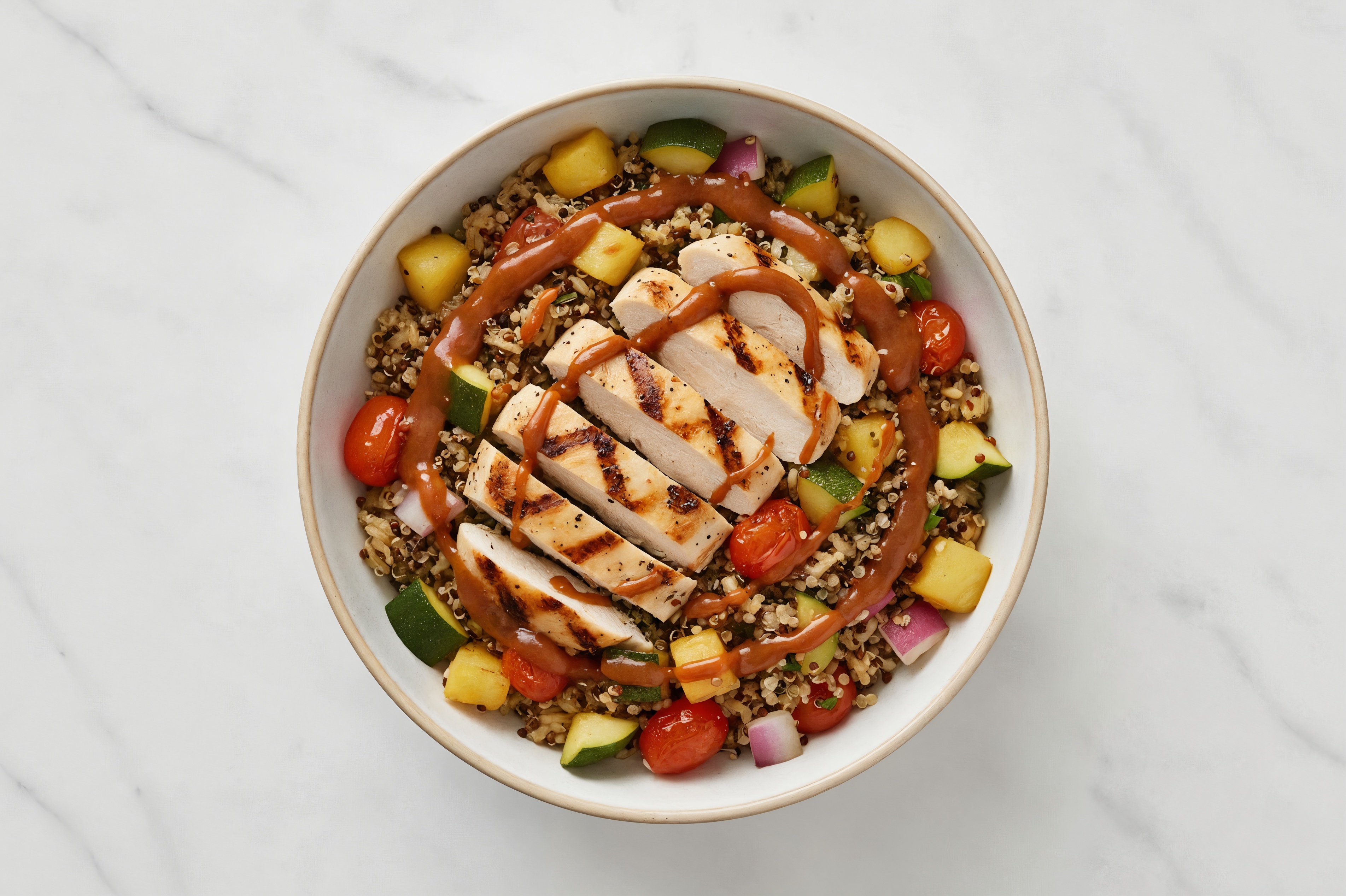 Gingery Chicken + Stir-Fry Summer Veg Bowl