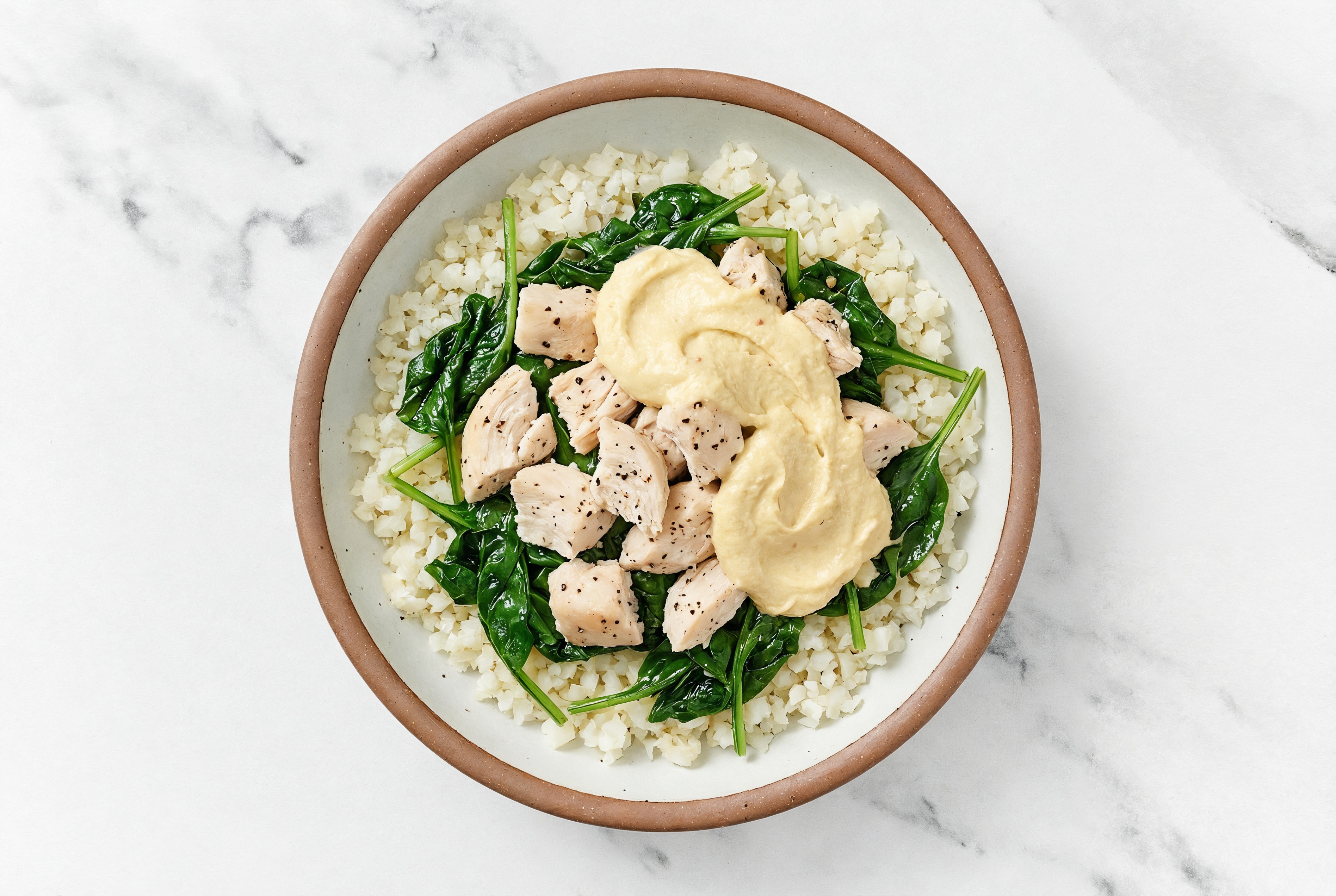 Garlicky Chicken Cauli Veggie Bowl