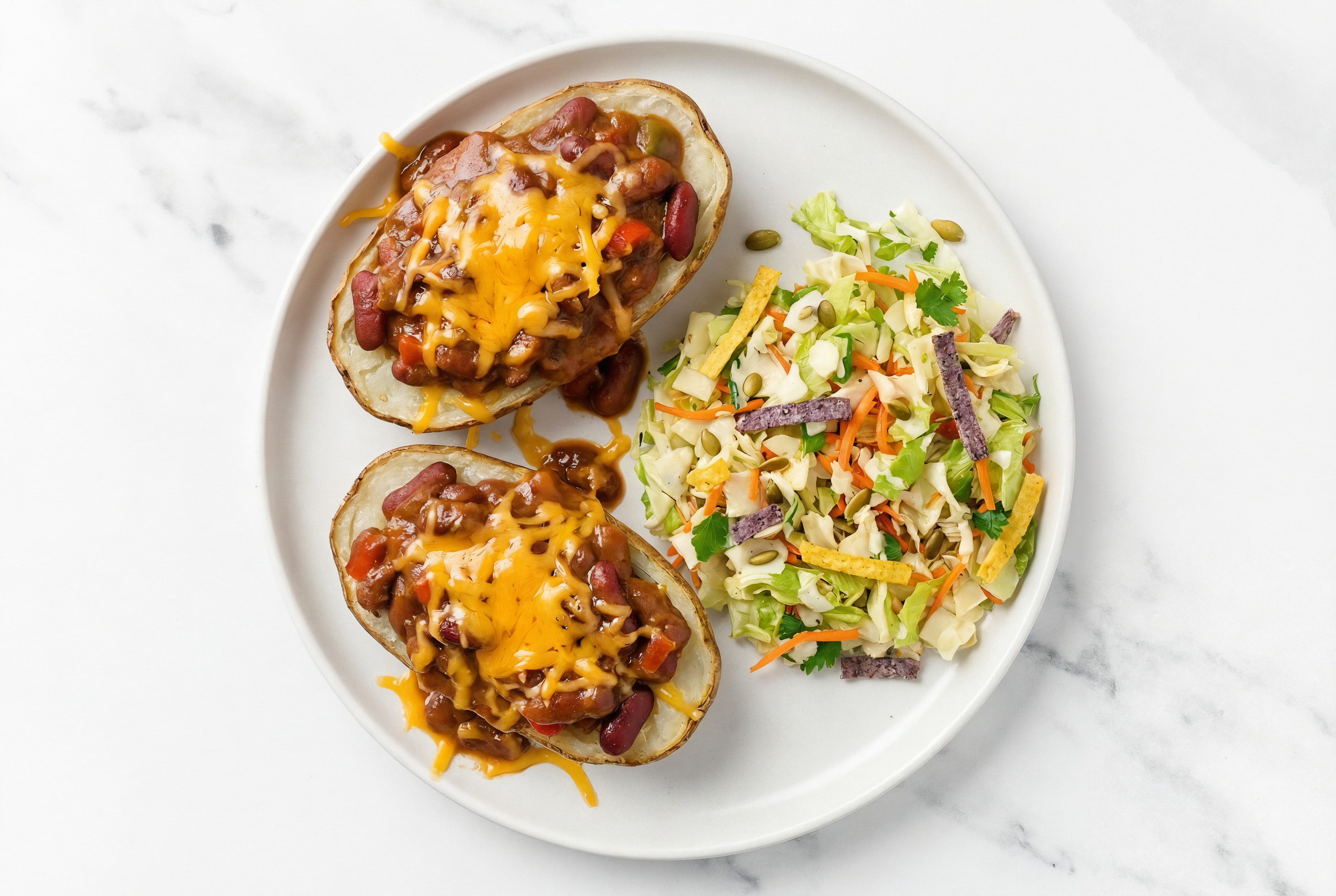Red Bean Potato Boats + Side Salad with Shredded Sharp Cheddar Cheese