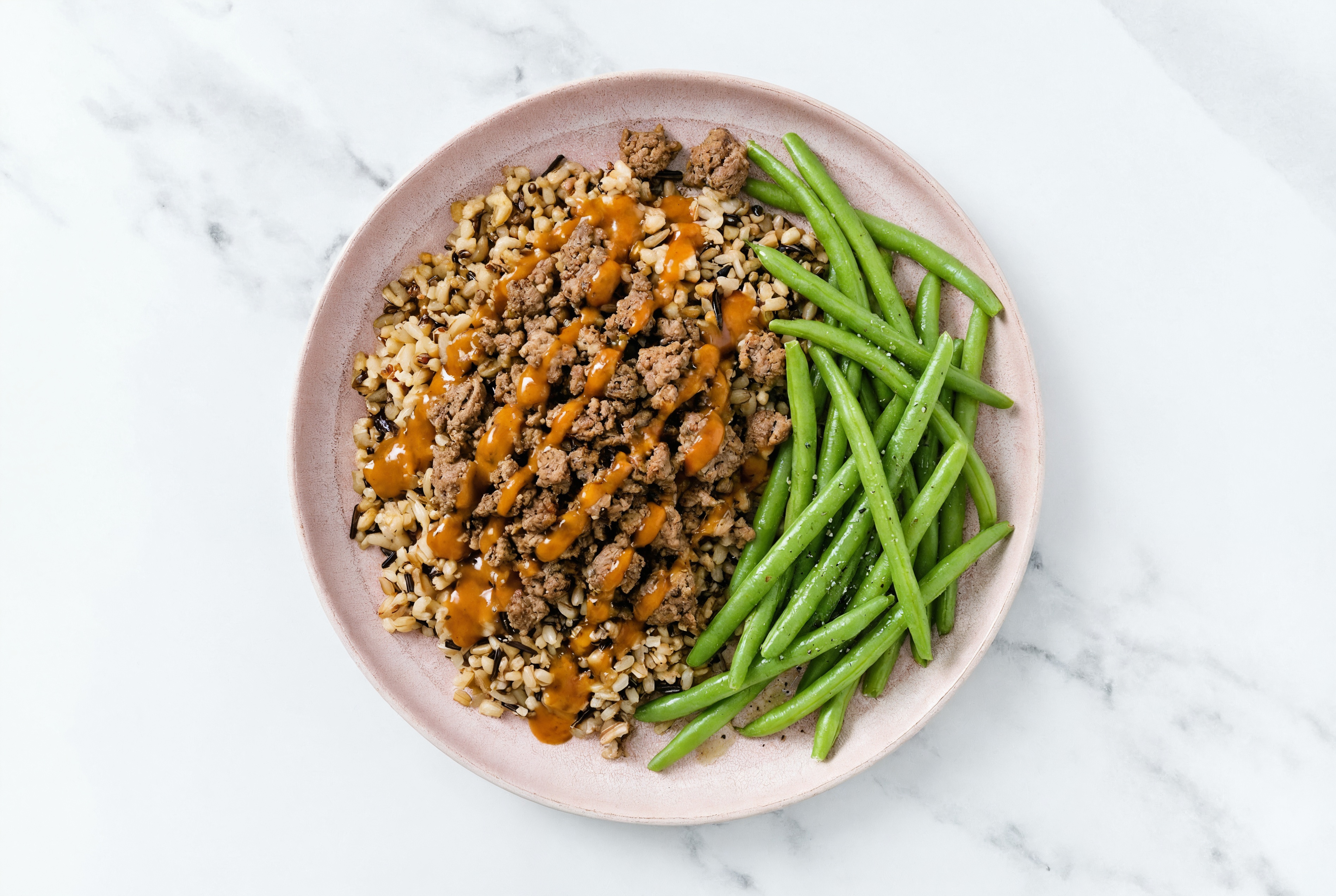 Ground Bison & Green Bean Grain Bowl with Smoky Sweet Hickory