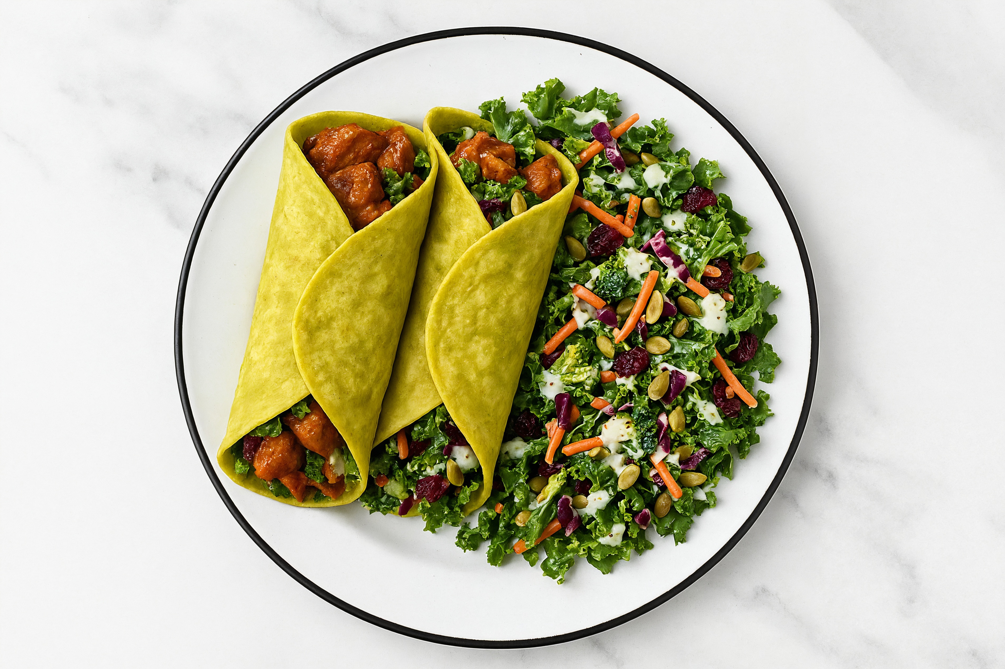 Tandoori Chicken Sweet Kale Salad Wrap with Spinach Tortilla