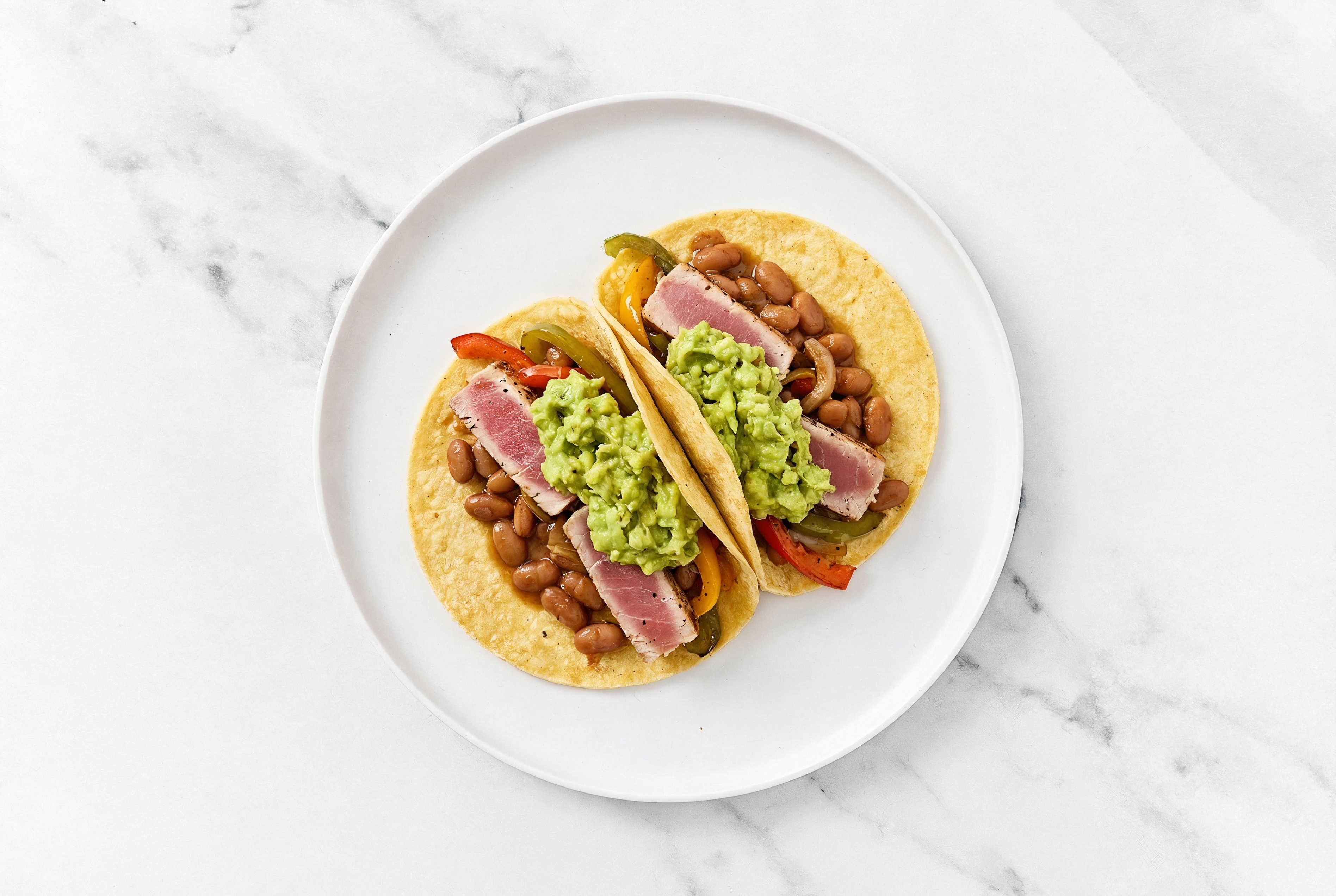 Herby Cowboy Bean Tacos with Seared Tuna & Guacamole