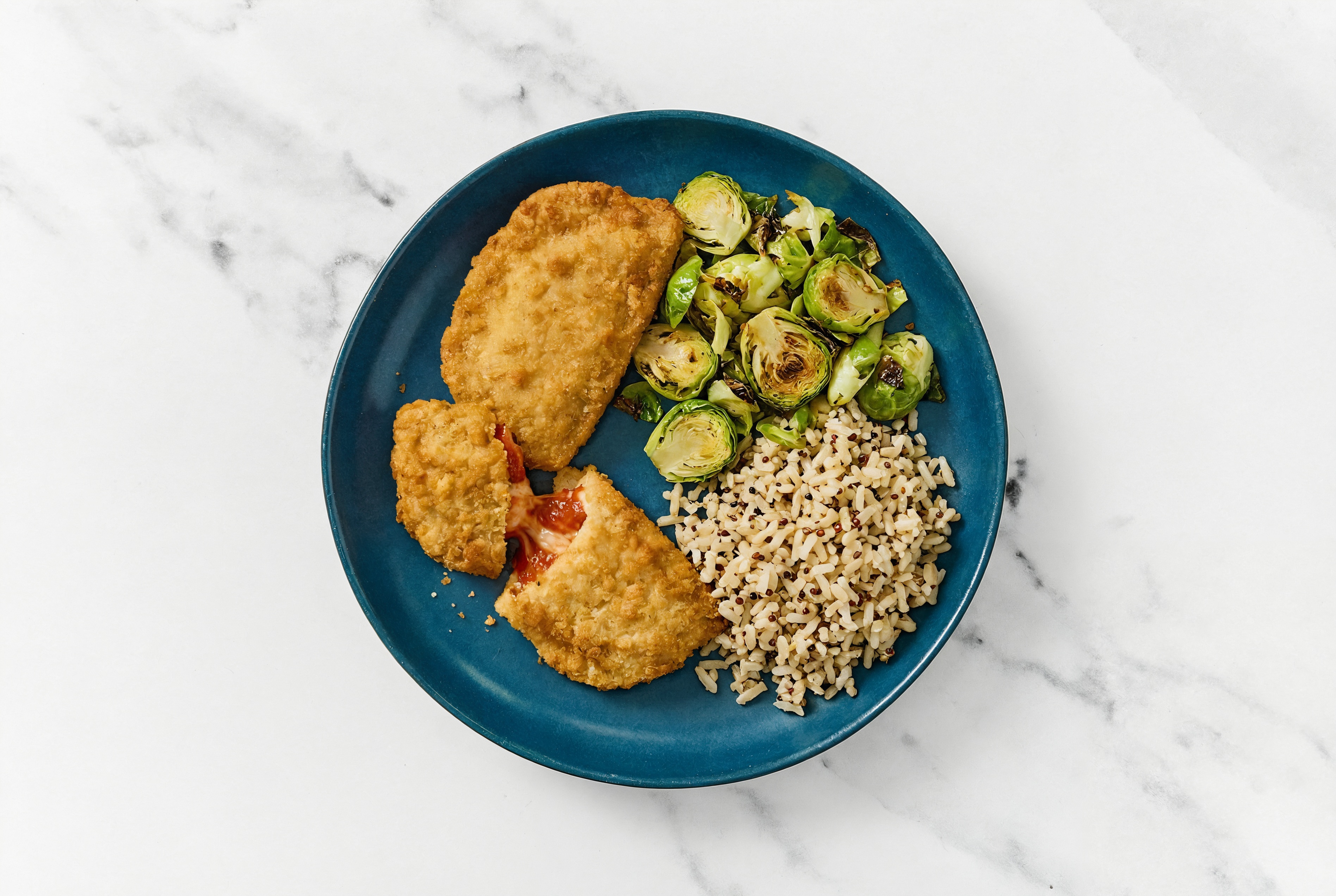 "Chicken" Parm with Brussels & Quinoa Blend