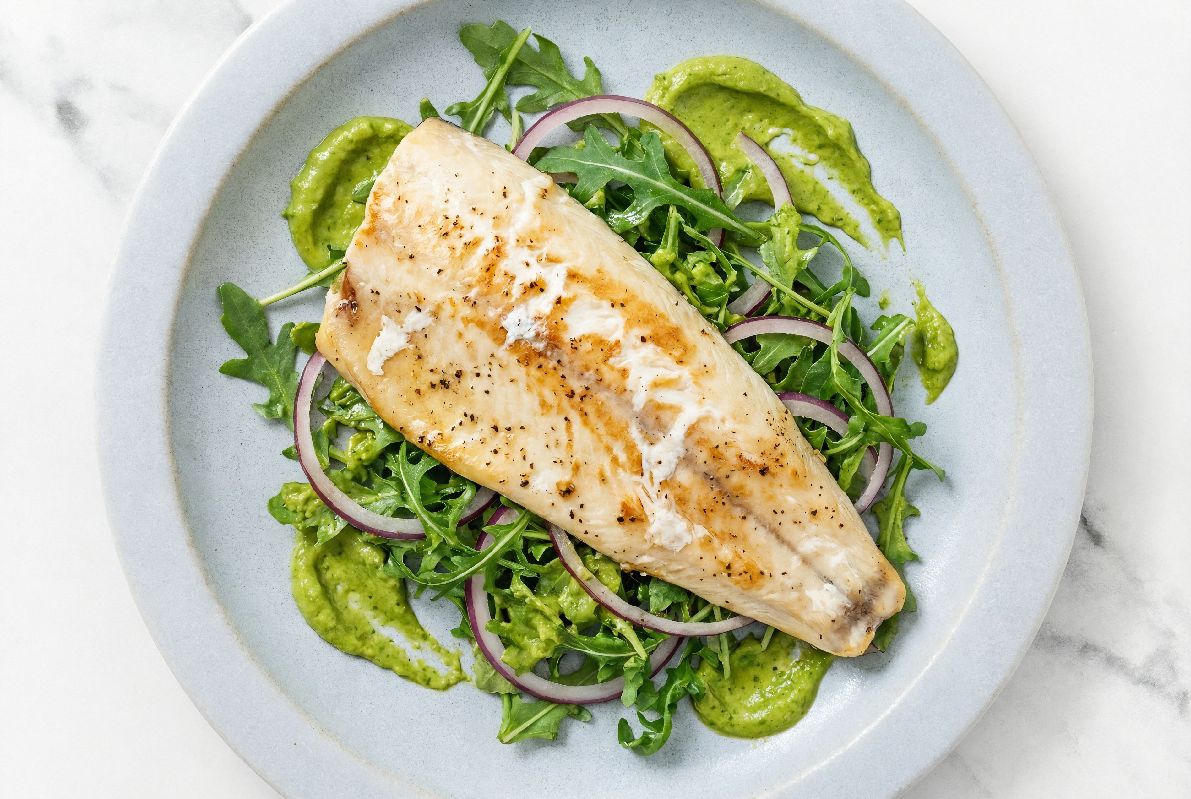 Arugula Salad with Trout, Onion & Avocado