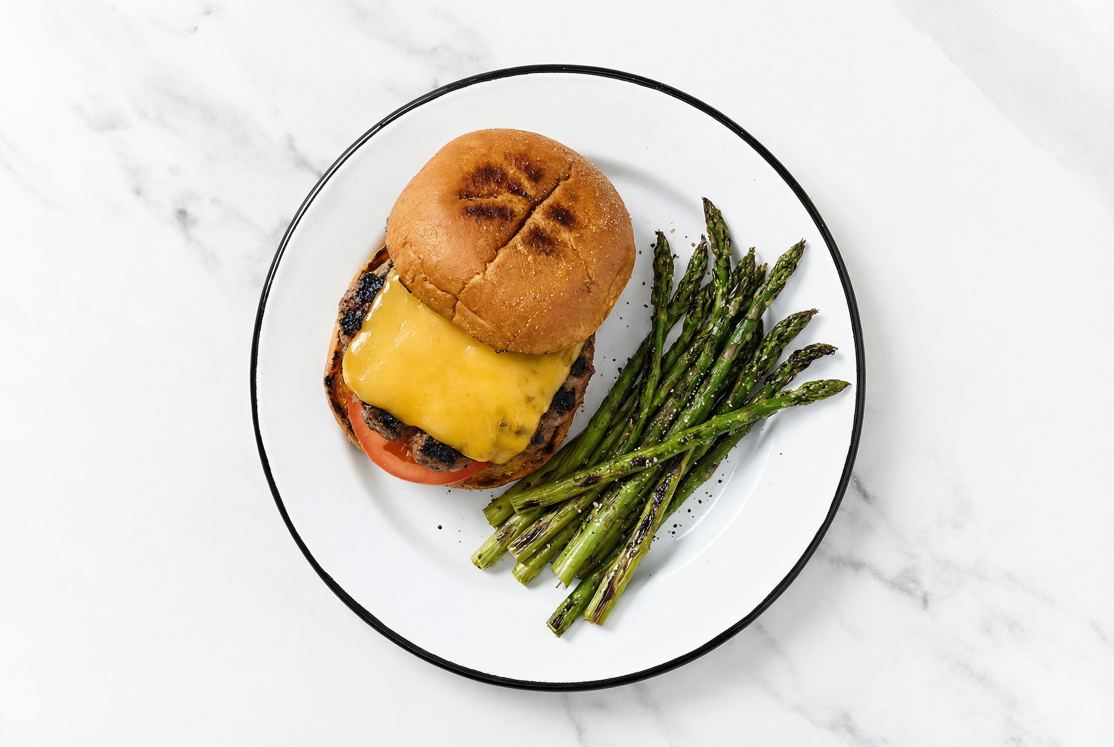 Hearty Grilled Bison Cheeseburger + Grilled Asparagus